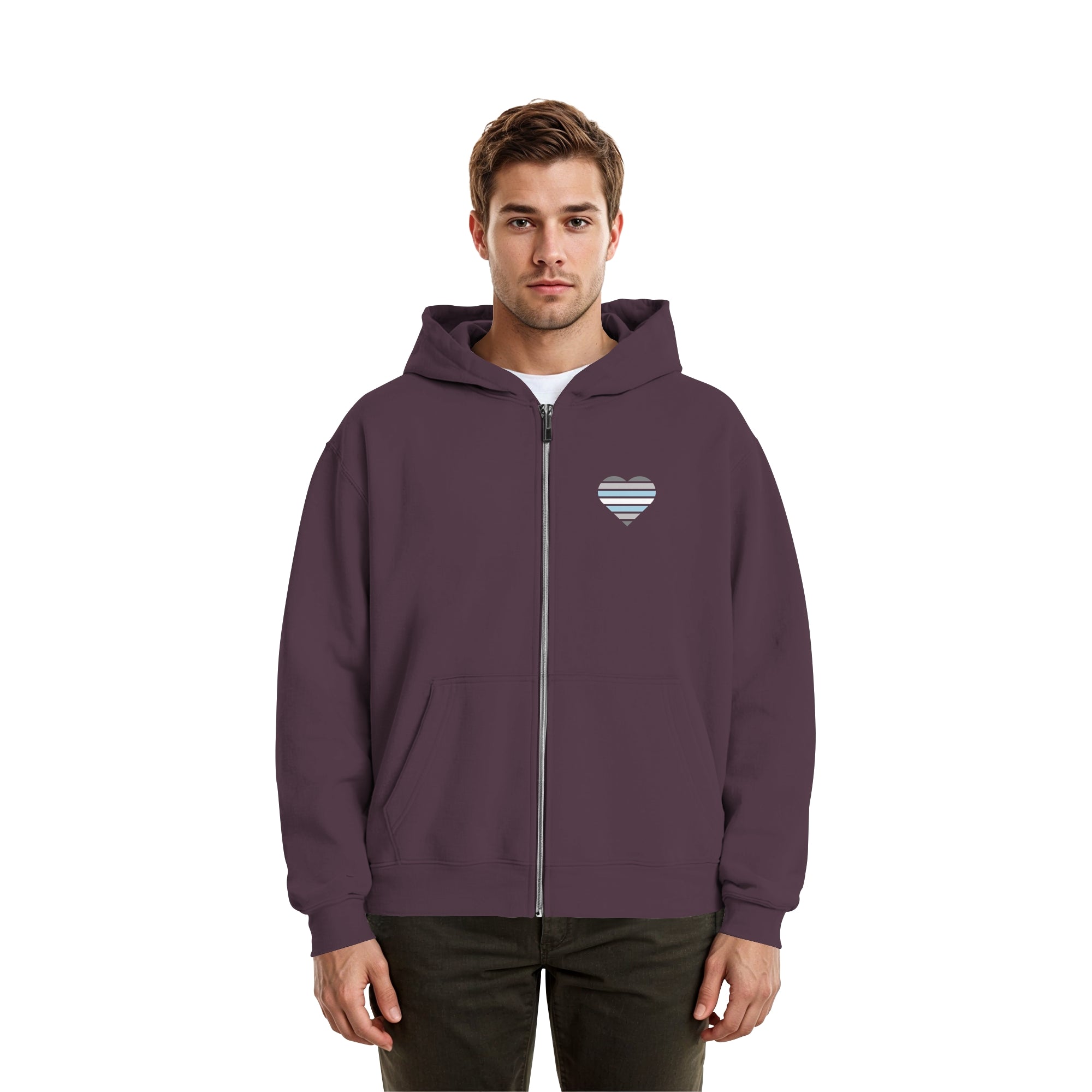Fluffy Boxcut Zipper - Demiboy Flag Herz Print