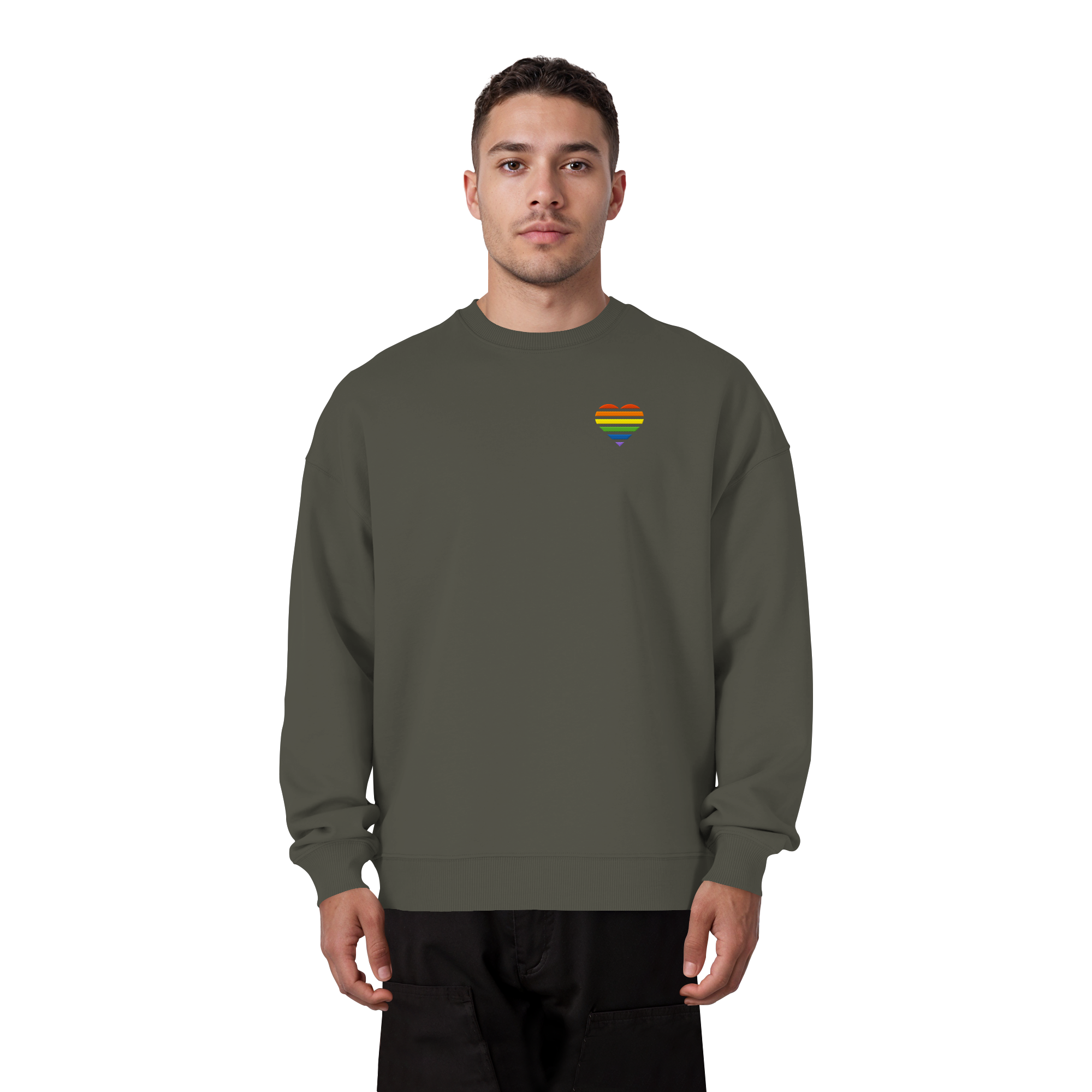 Organic Oversize Sweatshirt - Pride Flag Herz Stick