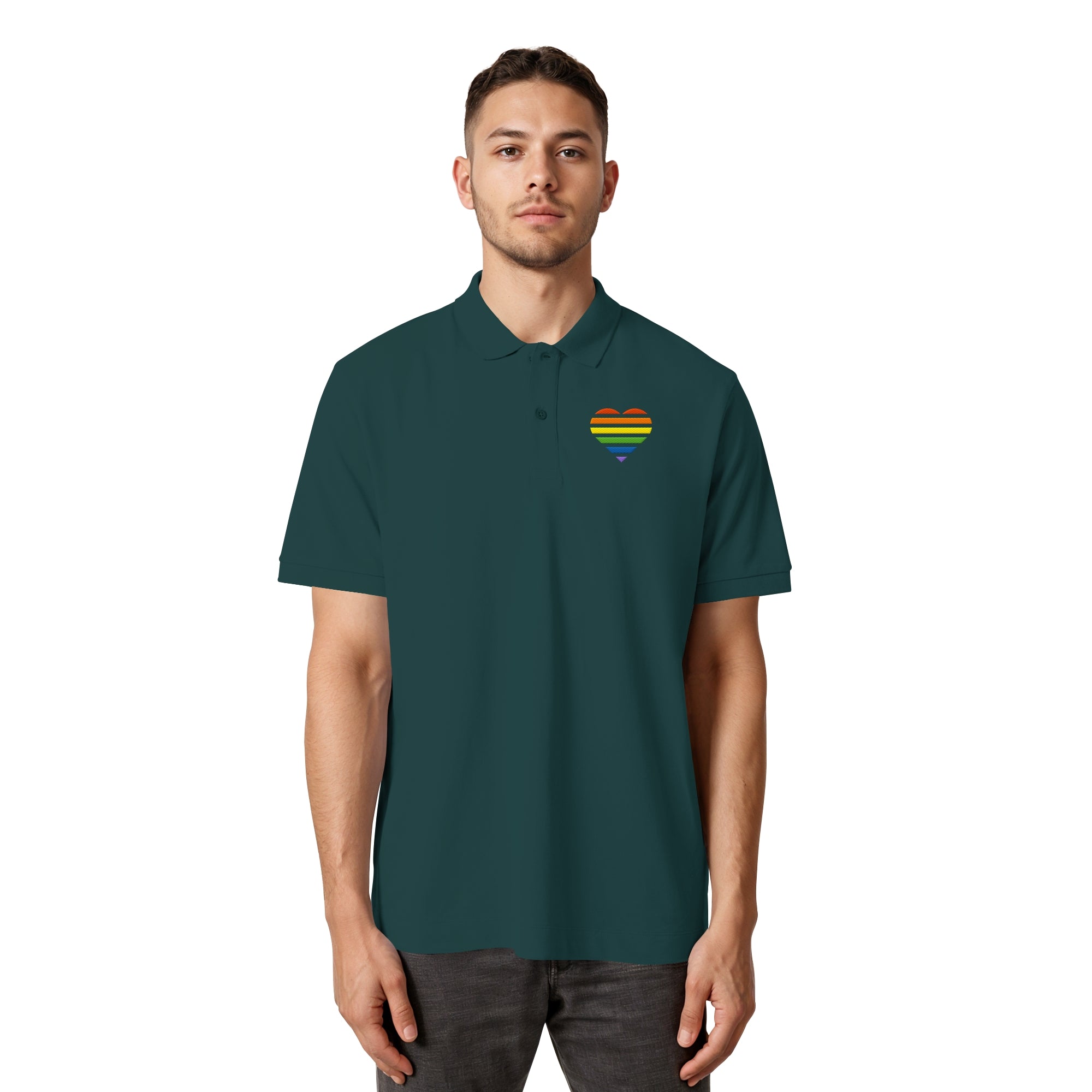 Organic Poloshirt - Pride Flag Herz Stick