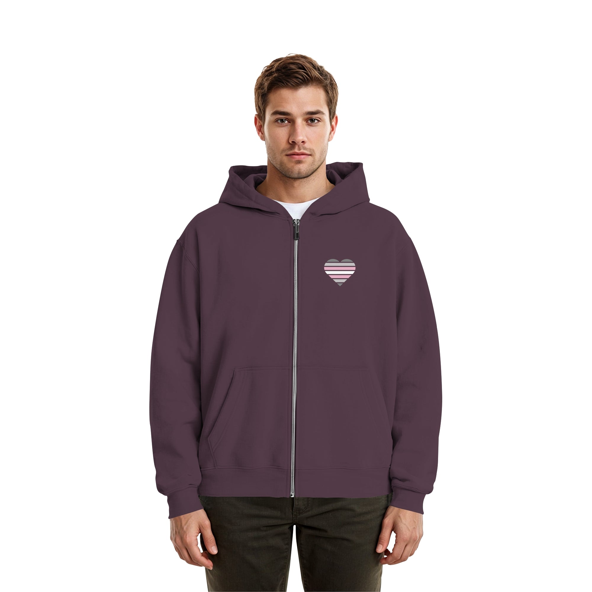 Fluffy Boxcut Zipper - Demigirl Flag Herz Print