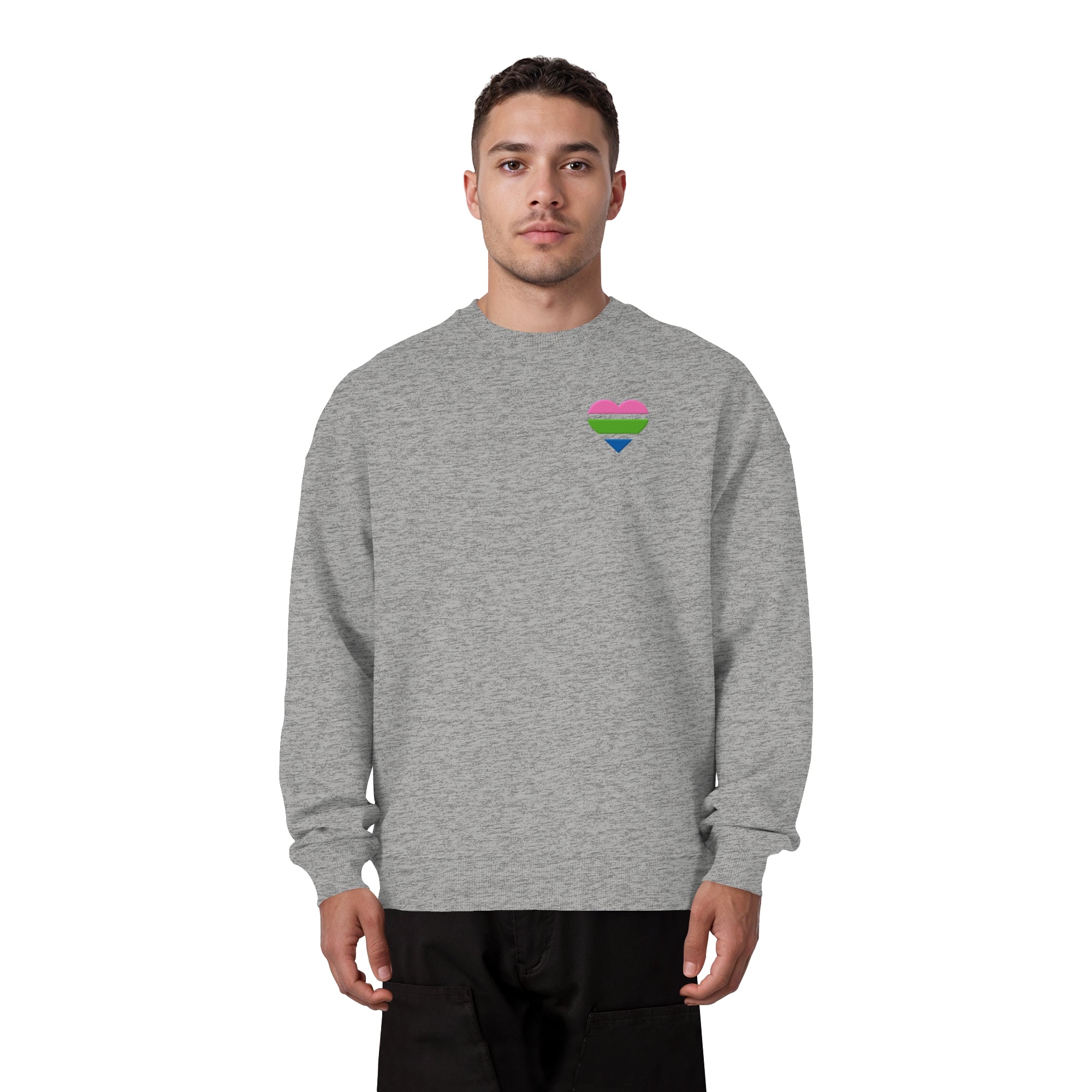 Organic Oversize Sweatshirt - Polysexual Flag Herz Stick