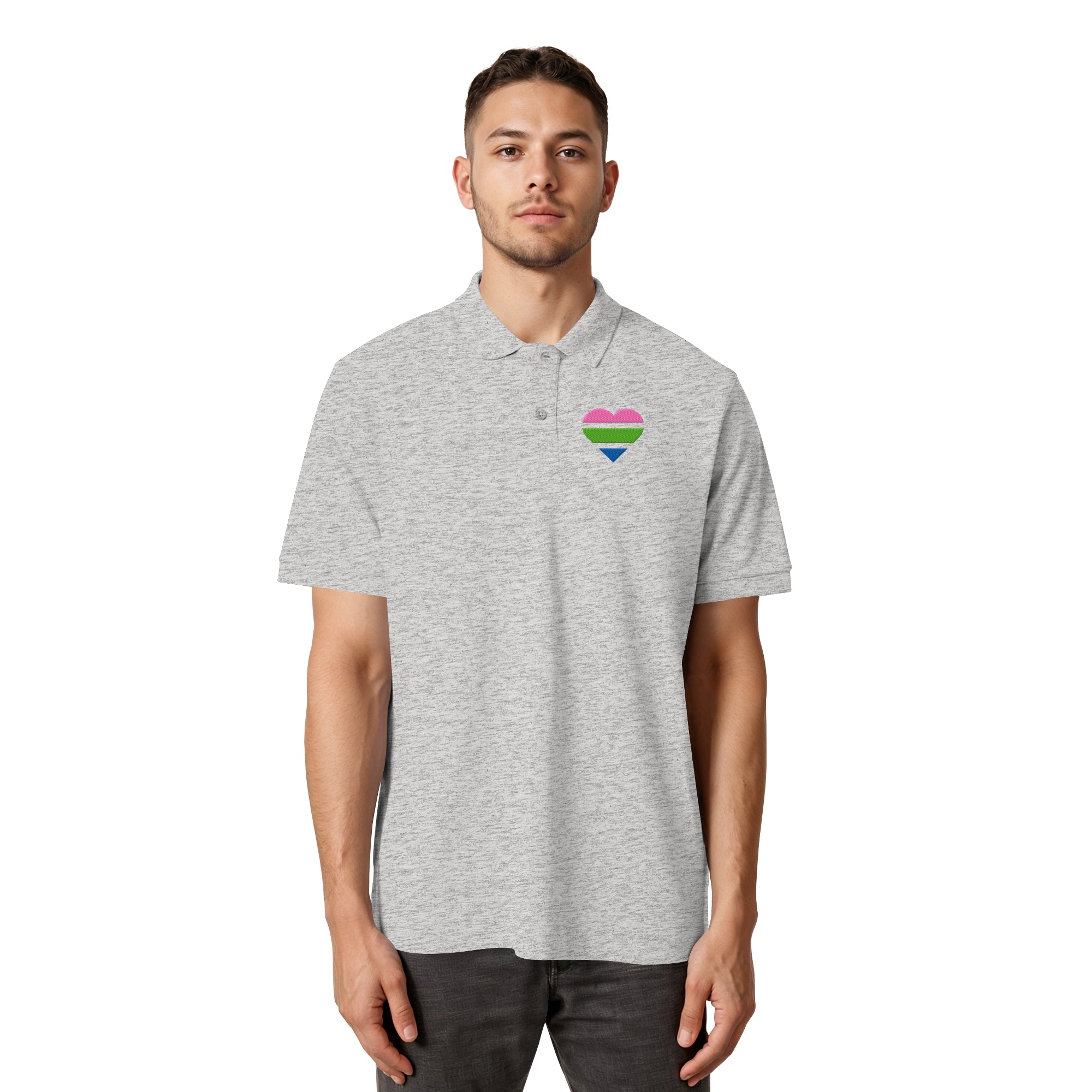 Organic Poloshirt - Polysexual Flag Herz Stick