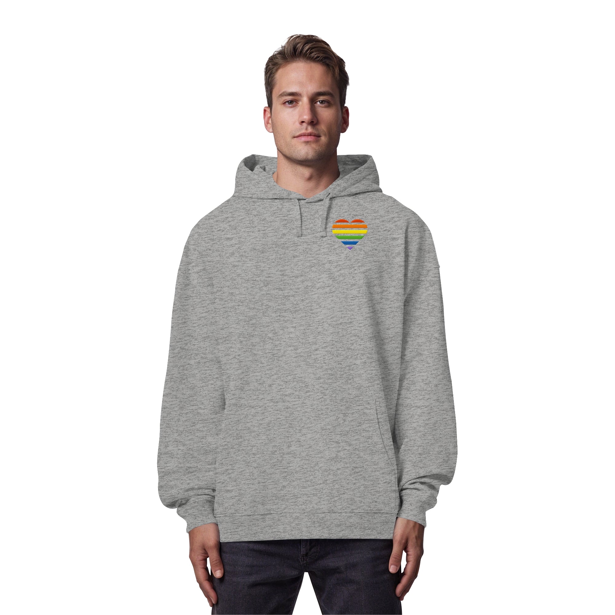 Organic Oversize Hoodie - Pride Flag Herz Stick