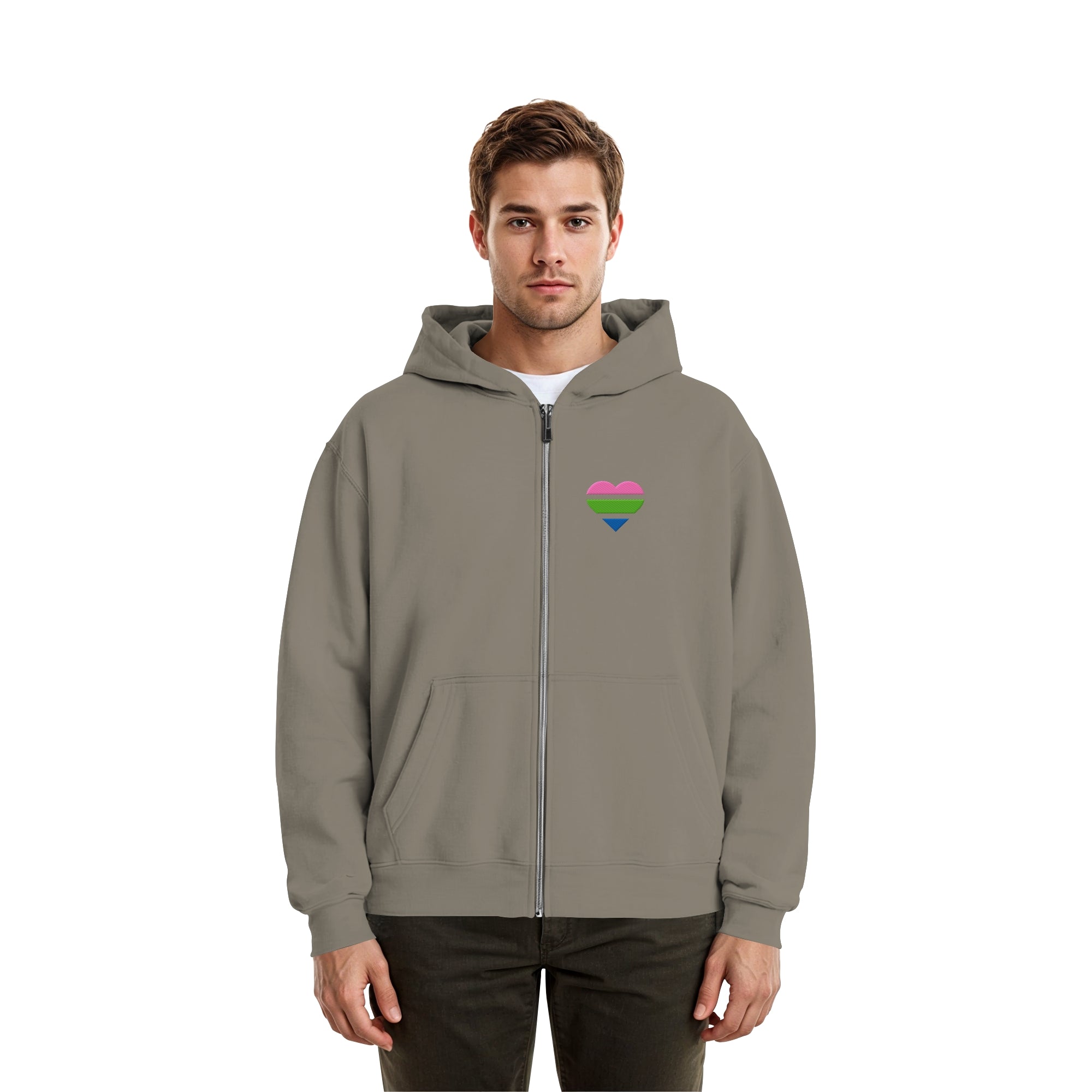 Fluffy Boxcut Zipper - Polysexual Flag Herz Stick