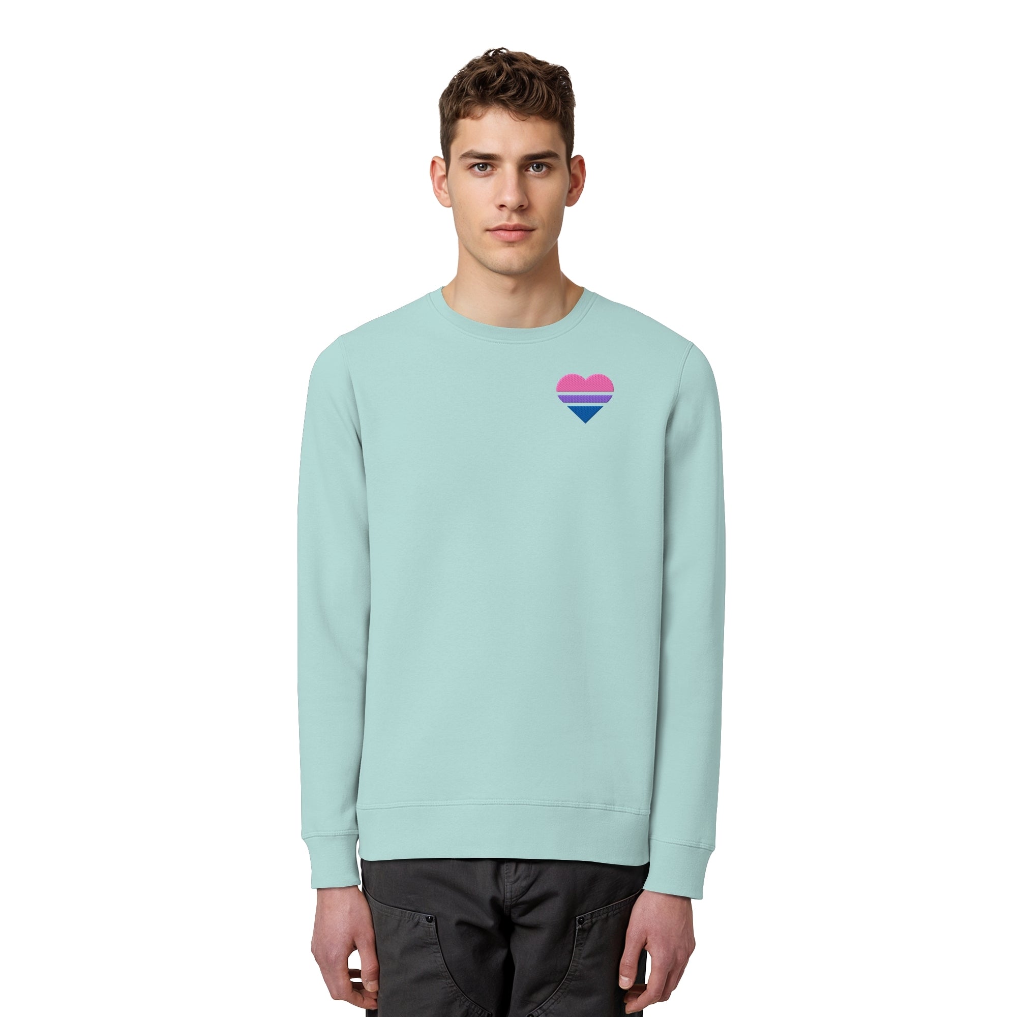 Organic Basic Sweatshirt - Bisexual Flag Herz Stick