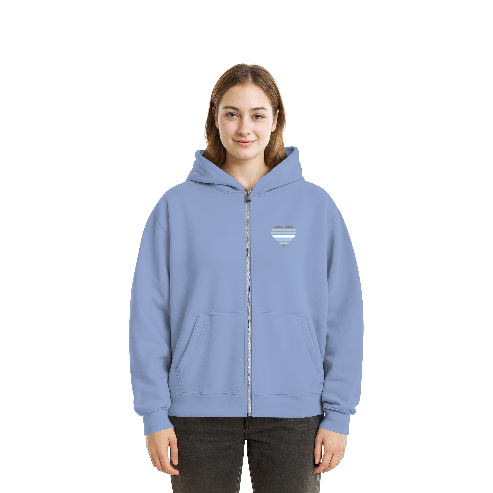 Fluffy Boxcut Zipper - Demiboy Flag Herz Print