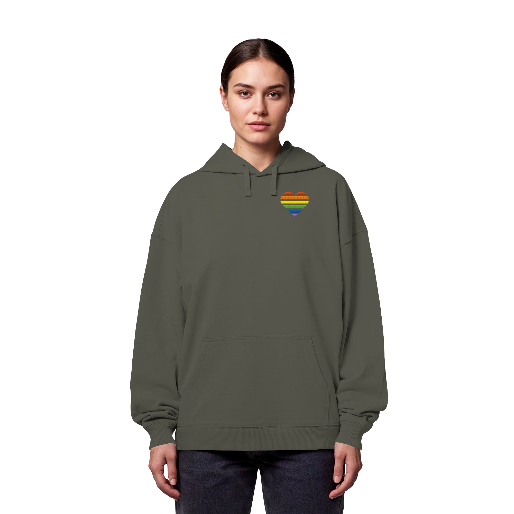 Organic Oversize Hoodie - Pride Flag Herz Stick