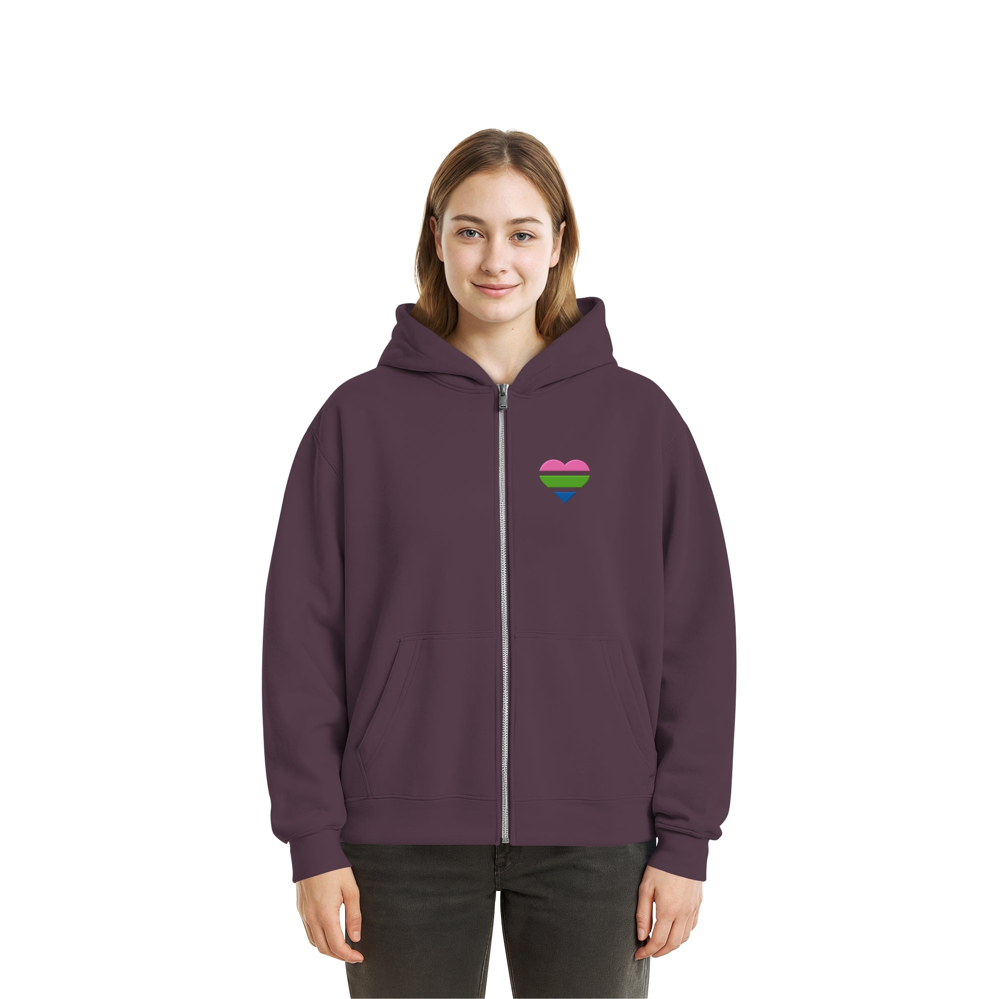Fluffy Boxcut Zipper - Polysexual Flag Herz Stick