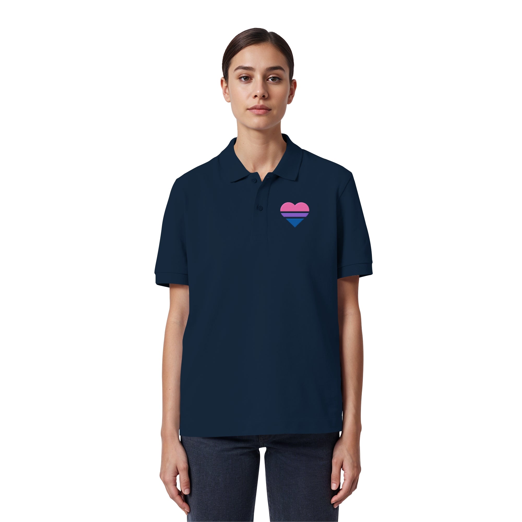Organic Poloshirt - Bisexual Flag Herz Stick
