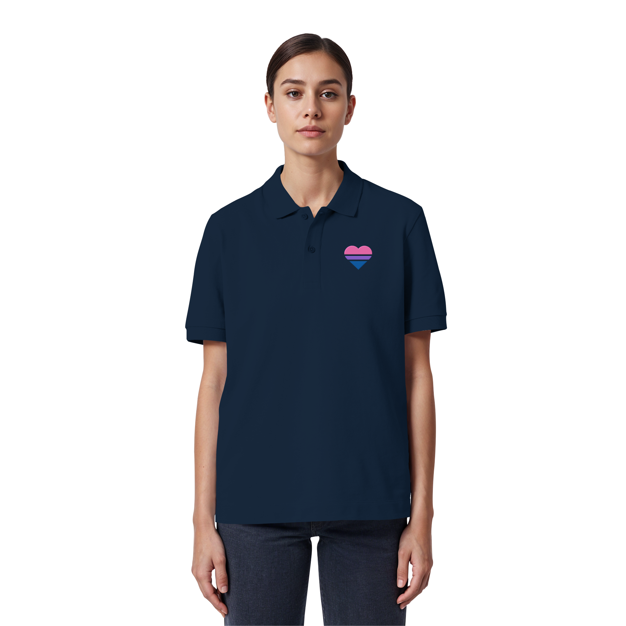 Organic Poloshirt - Bisexual Flag Herz Stick