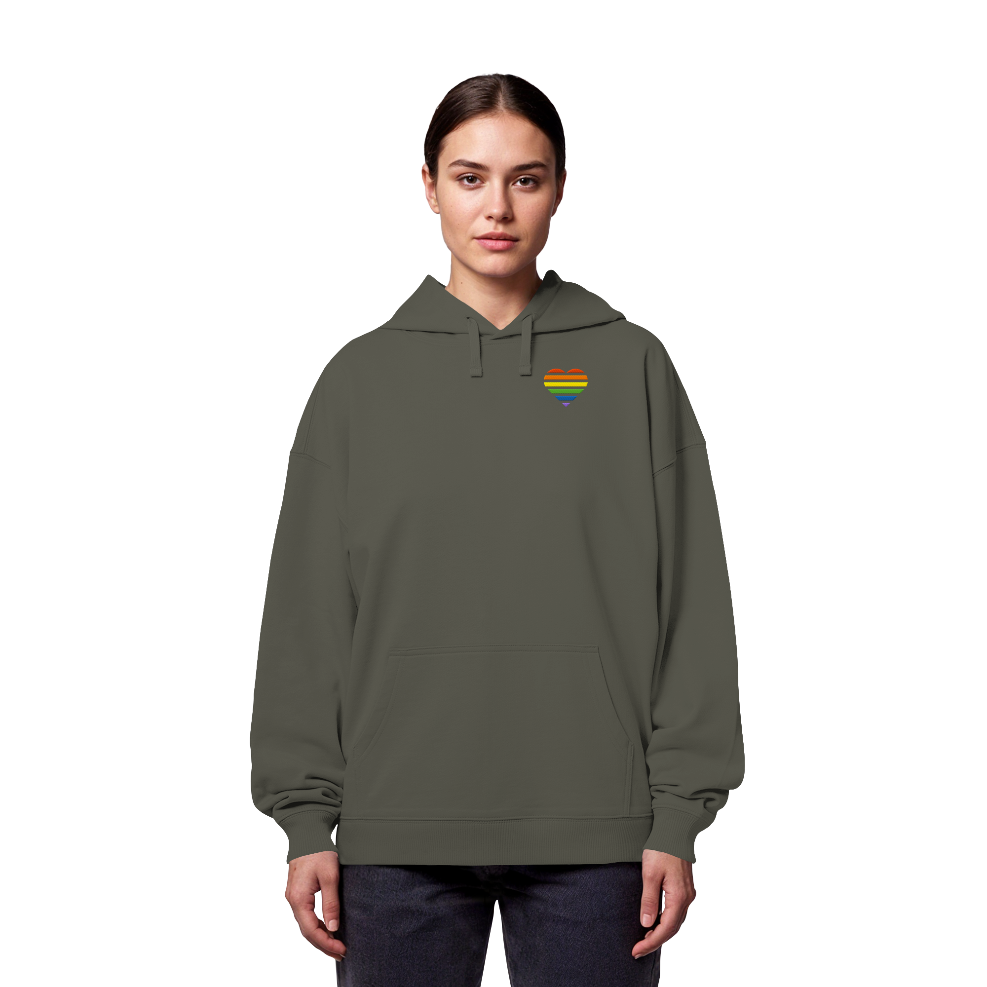 Organic Oversize Hoodie - Pride Flag Herz Stick