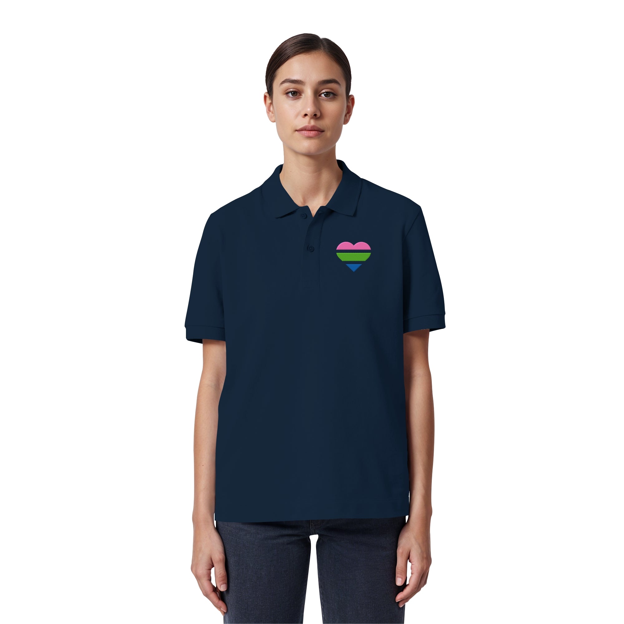 Organic Poloshirt - Polysexual Flag Herz Stick
