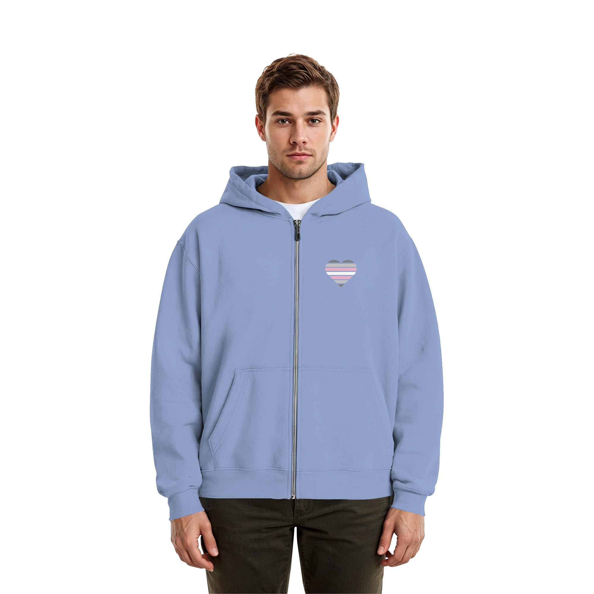 Fluffy Boxcut Zipper - Demigirl Flag Herz Print