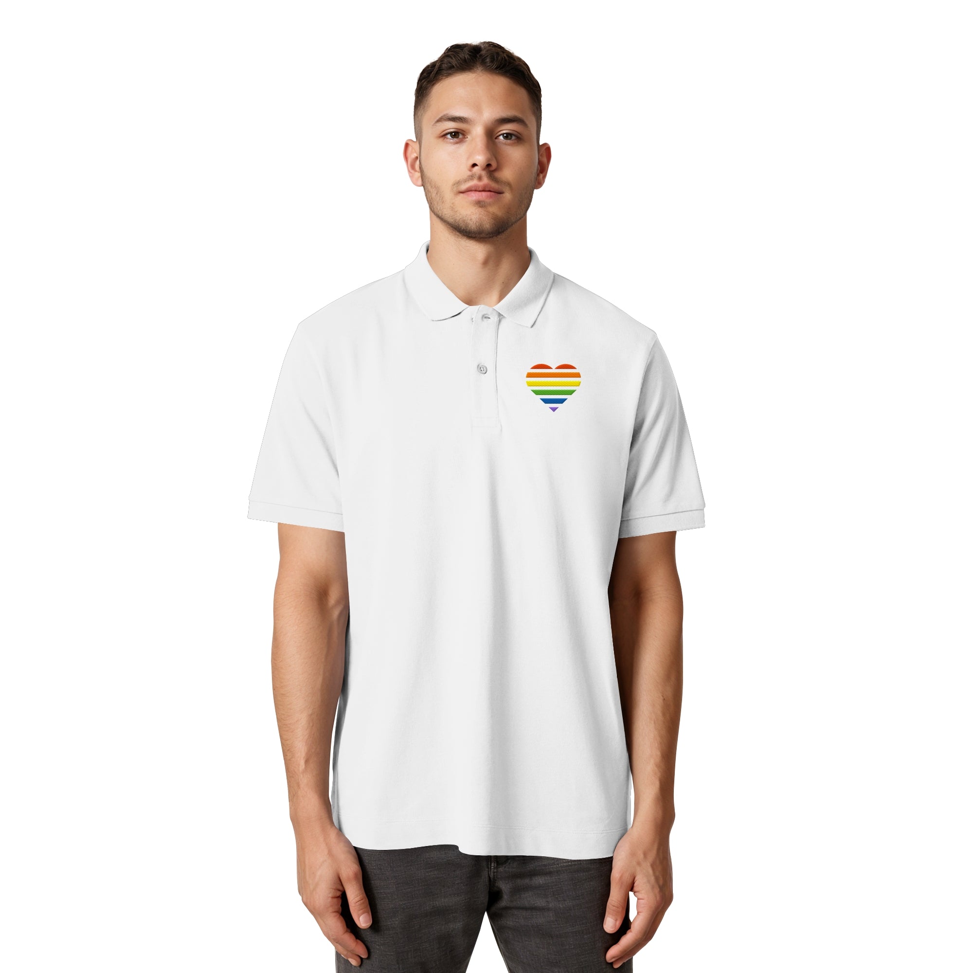 Organic Poloshirt - Pride Flag Herz Stick