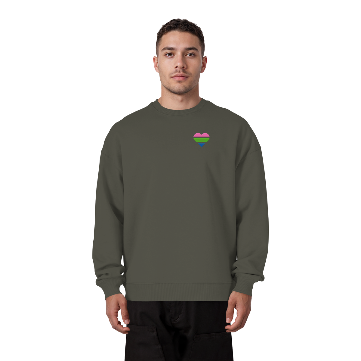 Organic Oversize Sweatshirt mit Herz Stick - Polysexual