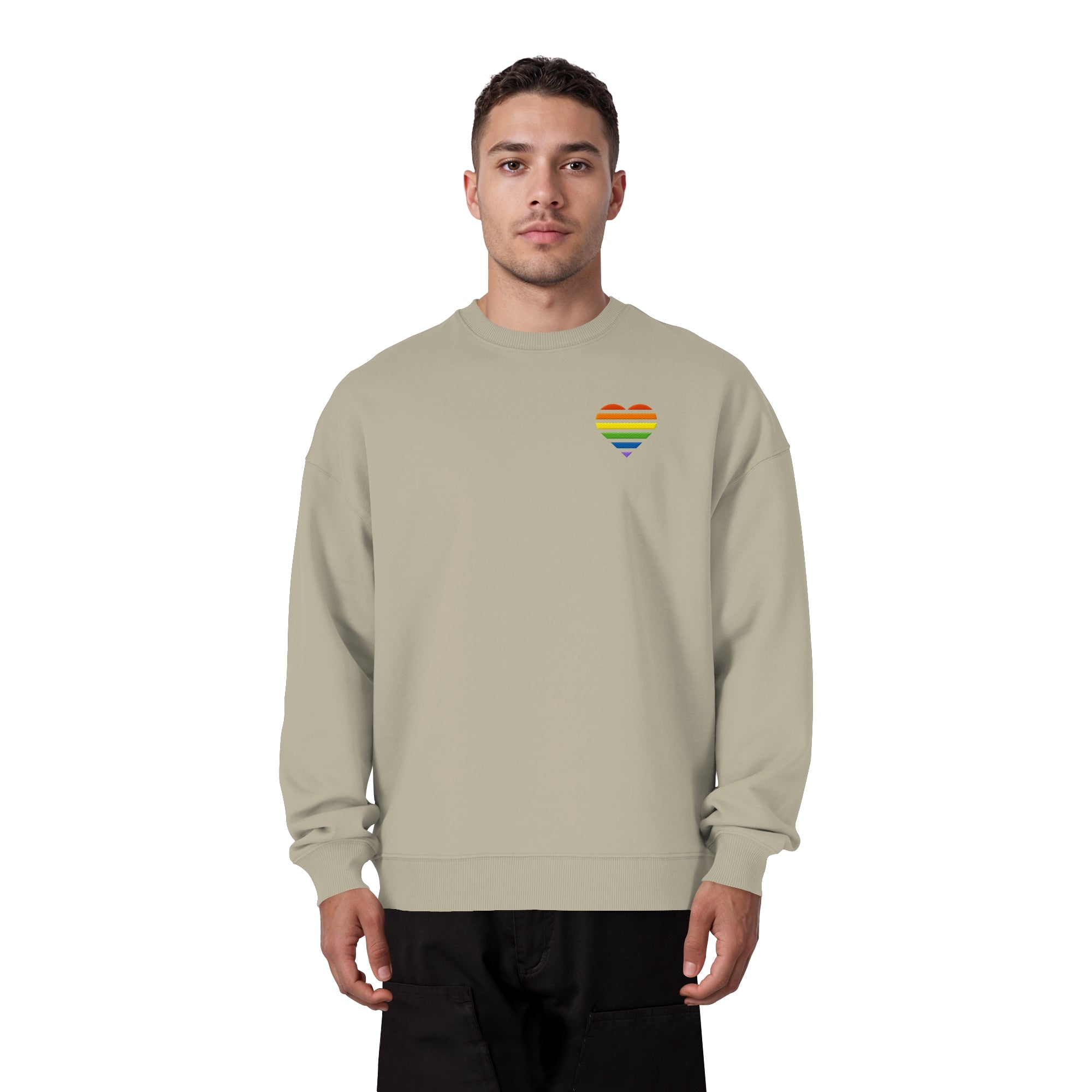 Organic Oversize Sweatshirt - Pride Flag Herz Stick