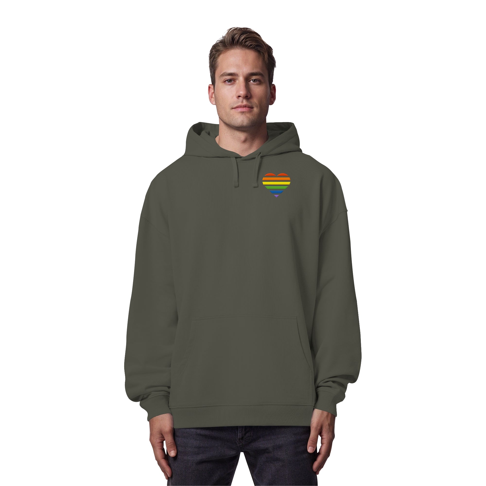 Organic Oversize Hoodie - Pride Flag Herz Stick