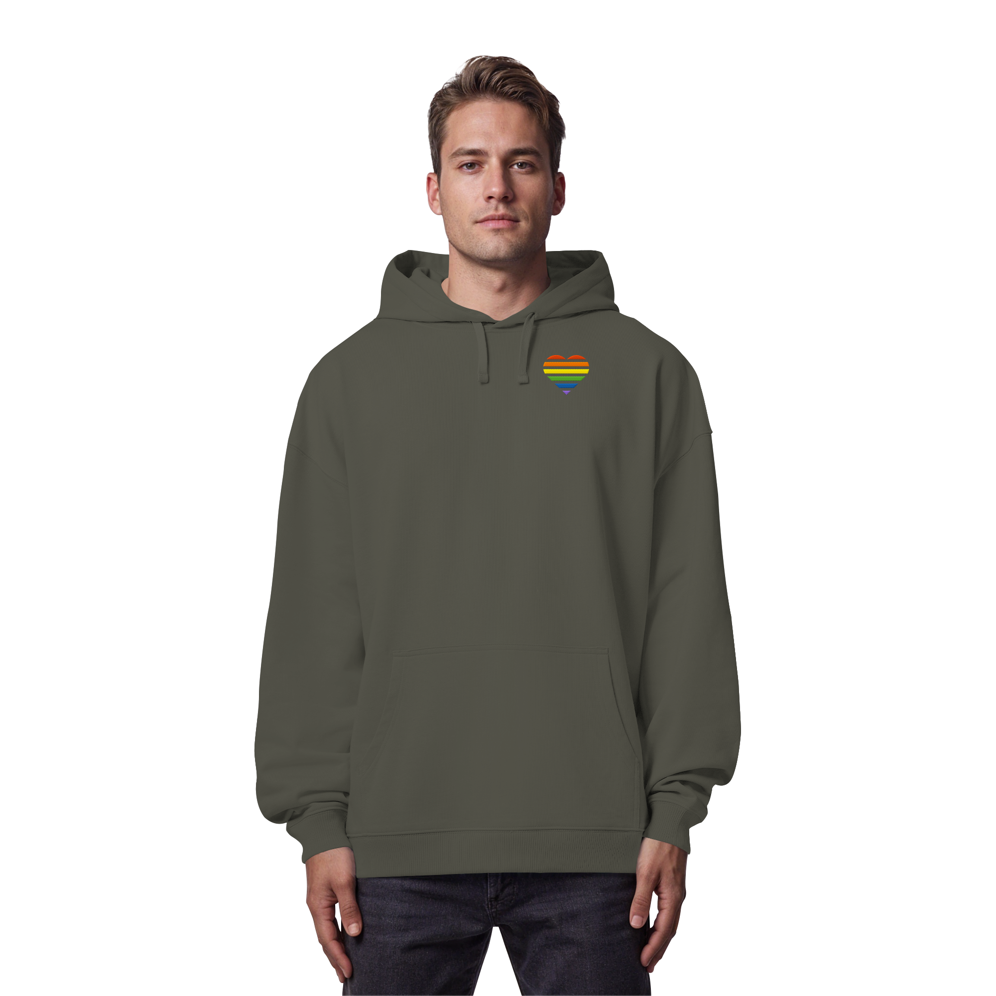 Organic Oversize Hoodie - Pride Flag Herz Stick