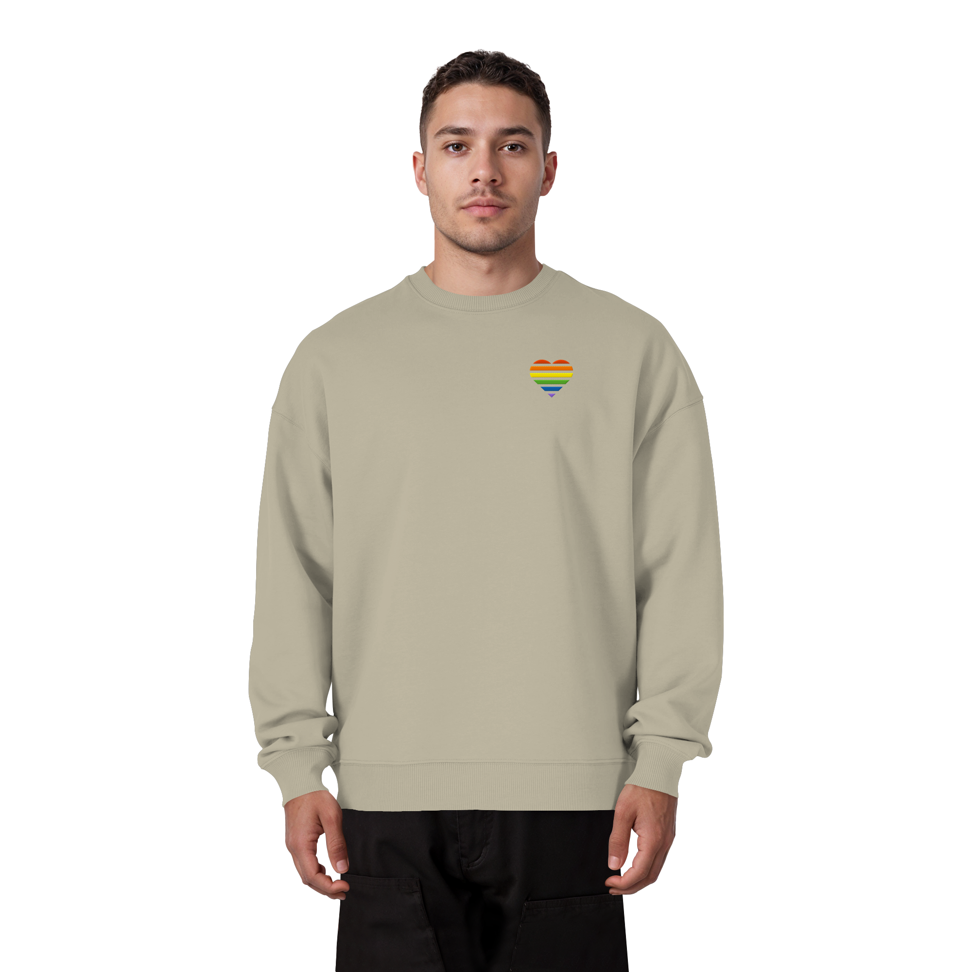 Organic Oversize Sweatshirt - Pride Flag Herz Stick