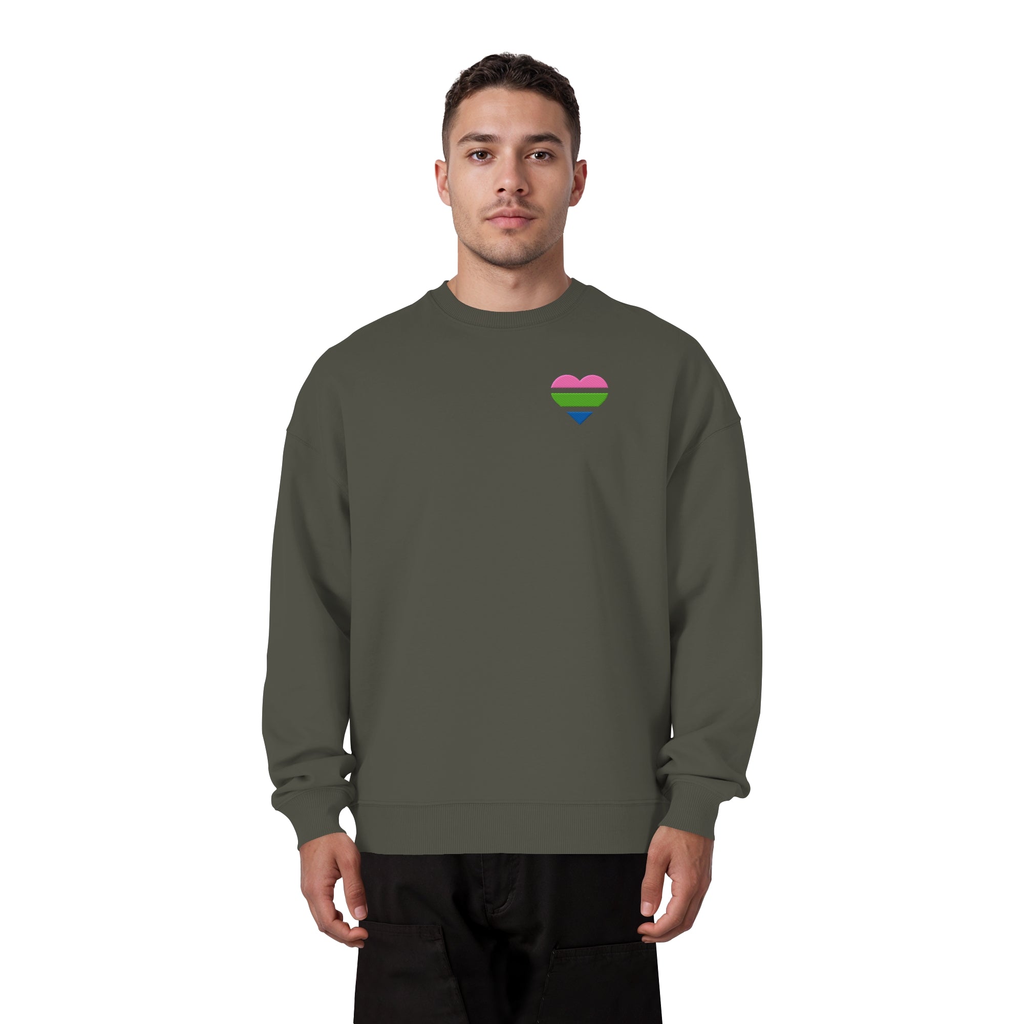 Organic Oversize Sweatshirt - Polysexual Flag Herz Stick