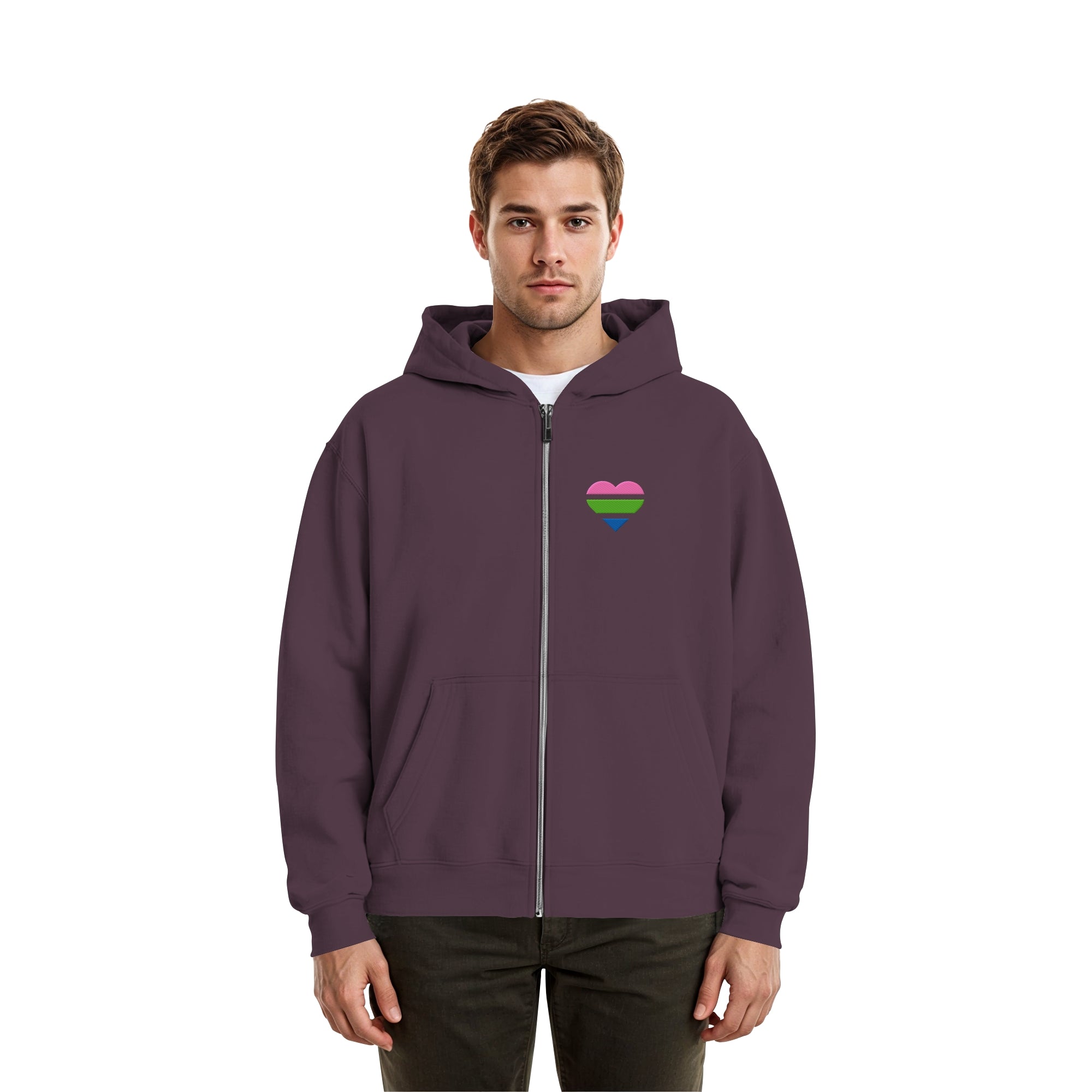 Fluffy Boxcut Zipper - Polysexual Flag Herz Stick