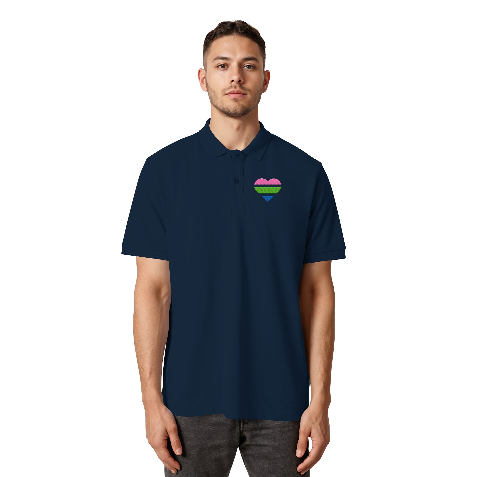 Organic Poloshirt - Polysexual Flag Herz Stick