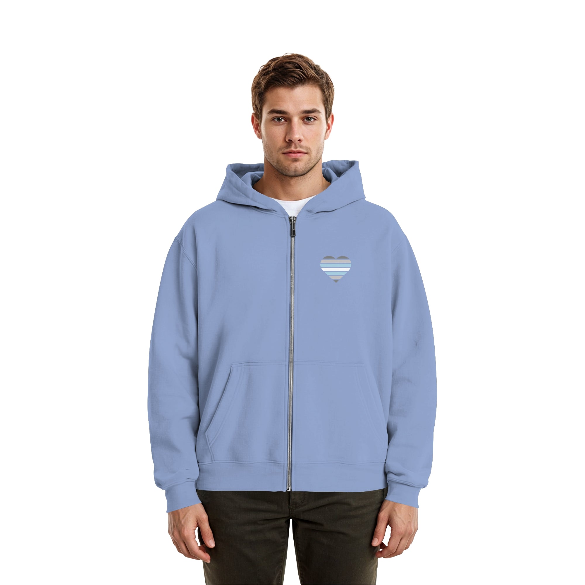 Fluffy Boxcut Zipper - Demiboy Flag Herz Print
