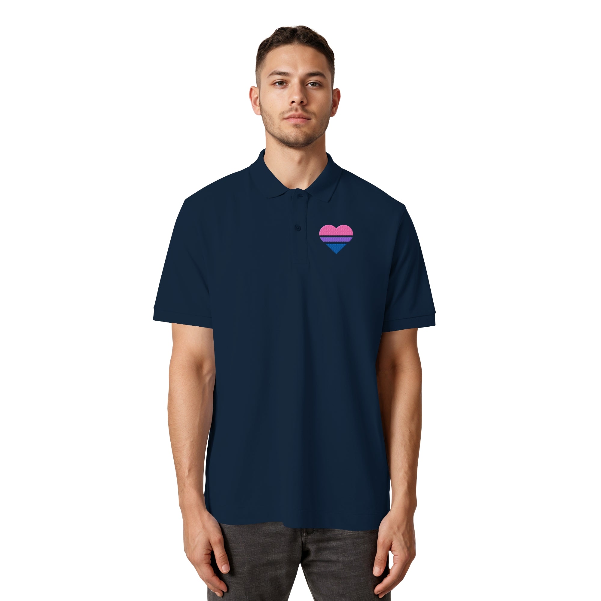Organic Poloshirt - Bisexual Flag Herz Stick
