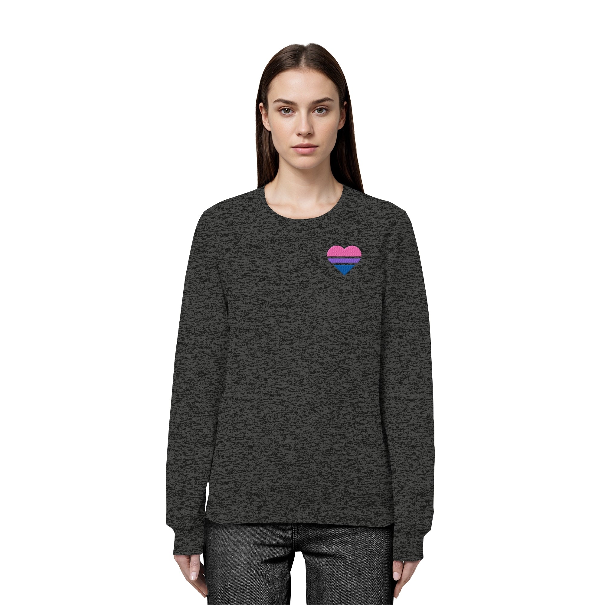 Organic Basic Sweatshirt - Bisexual Flag Herz Stick