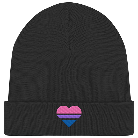 Organic Rib Beanie - Bisexual Flag Herz Stick