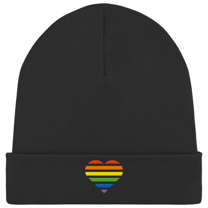 Organic Rib Beanie mit Herz Stick - Pride