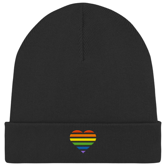 Organic Rib Beanie - Pride Flag Herz Stick