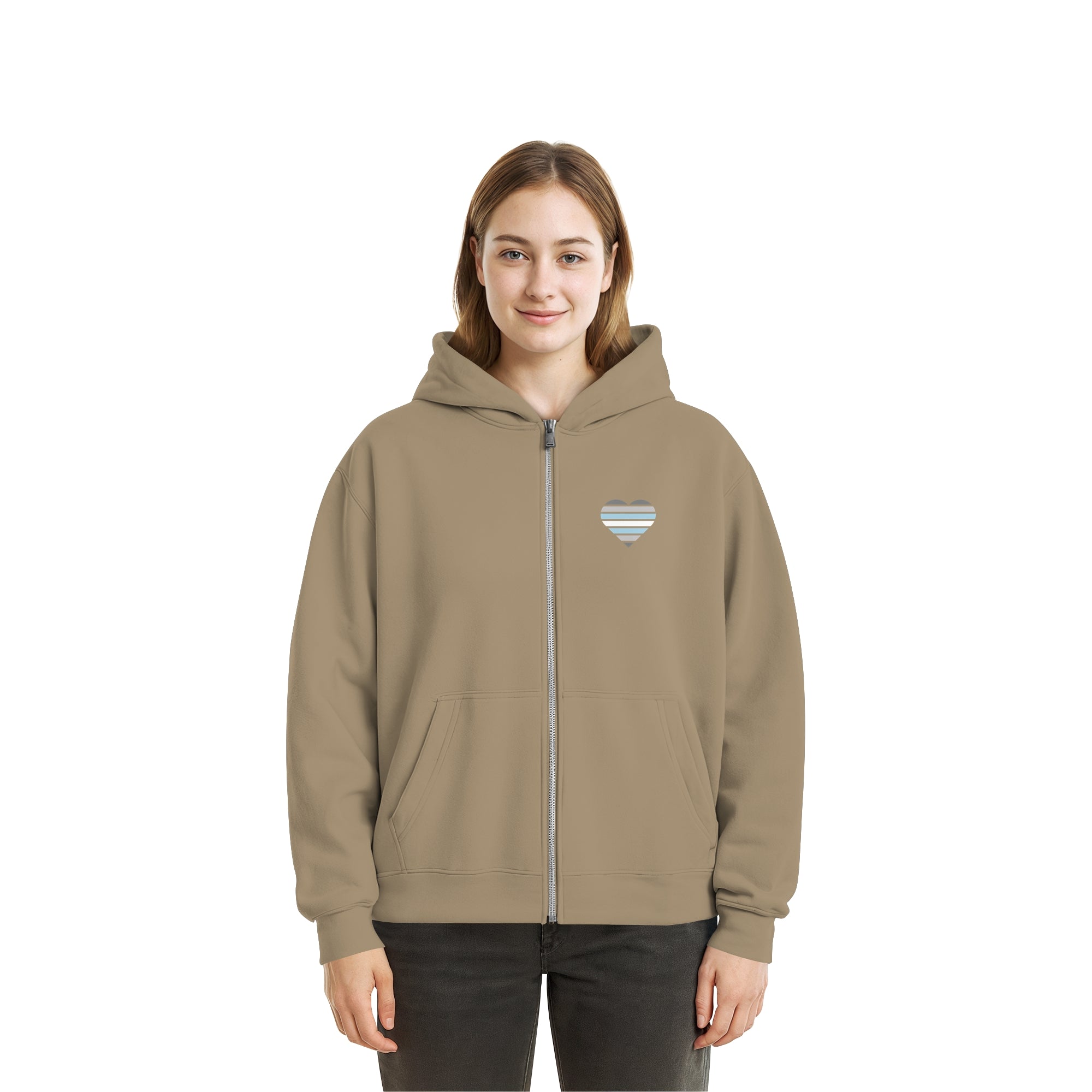 Fluffy Boxcut Zipper - Demiboy Flag Herz Print