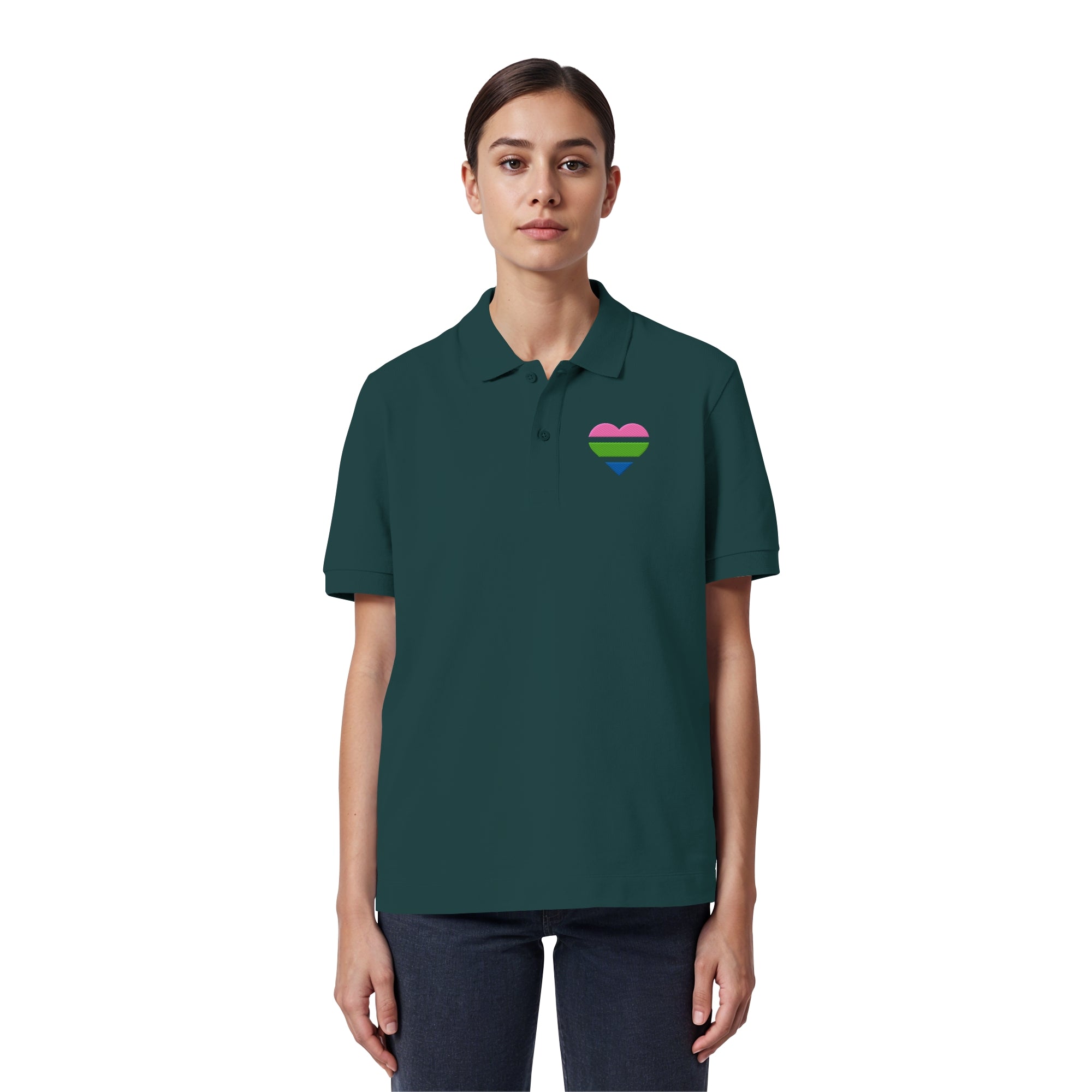 Organic Poloshirt - Polysexual Flag Herz Stick