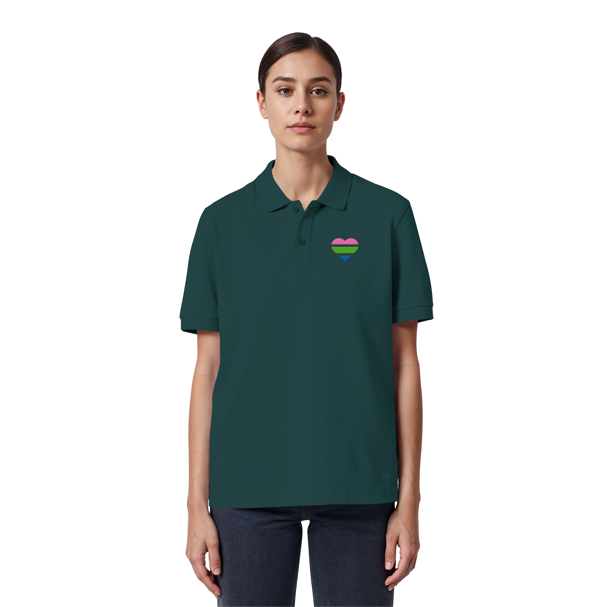 Organic Poloshirt - Polysexual Flag Herz Stick