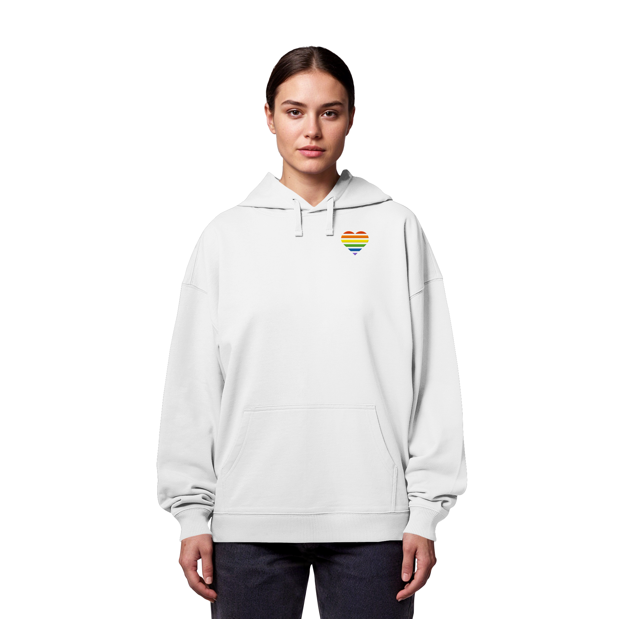 Organic Oversize Hoodie - Pride Flag Herz Stick