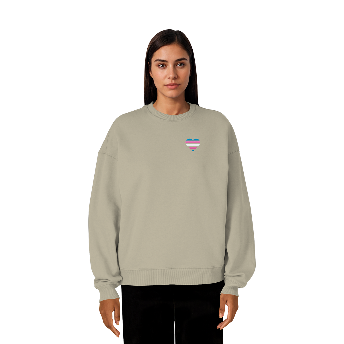 Organic Oversize Sweatshirt mit Herz Stick - Trans