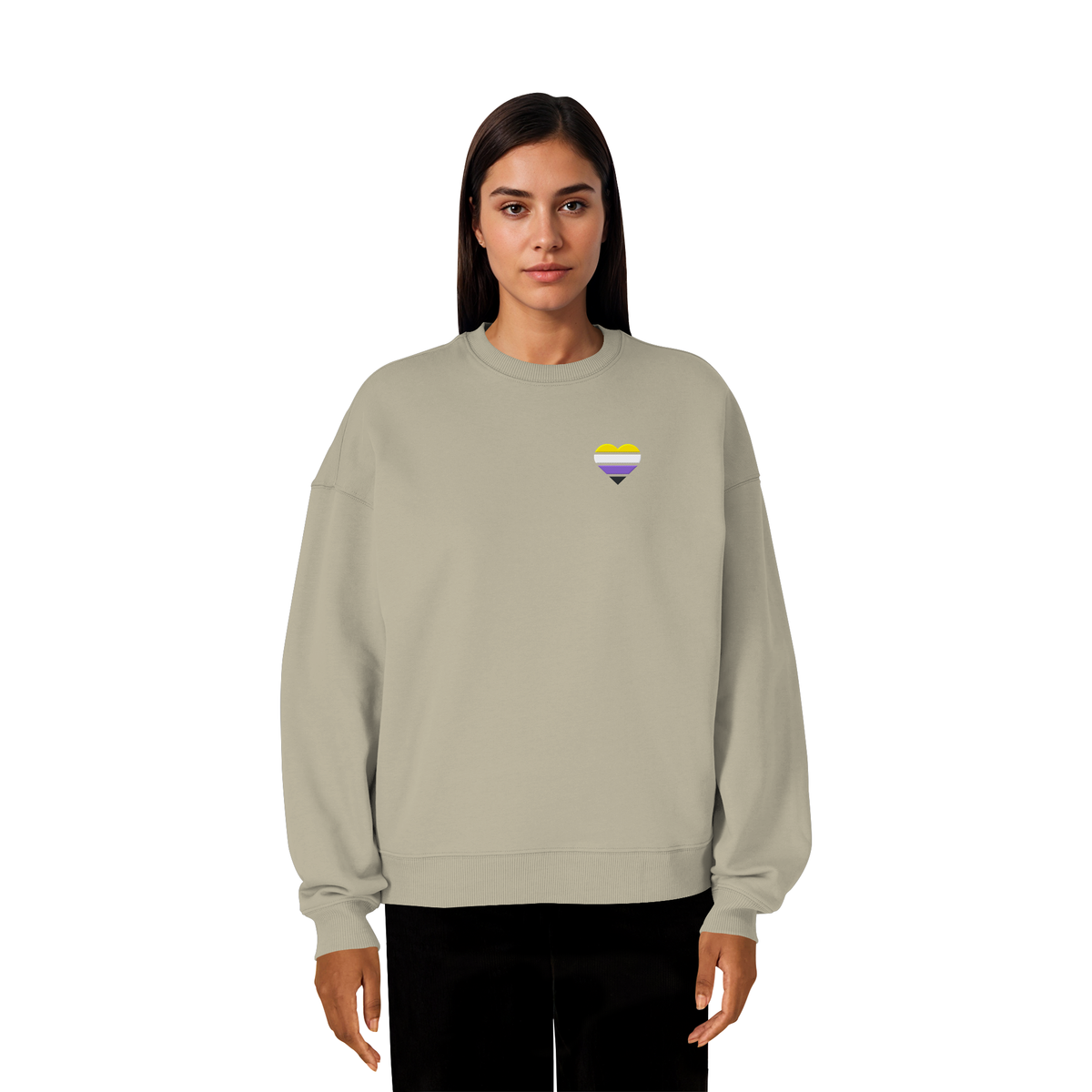 Organic Oversize Sweatshirt mit Herz Stick - Nonbinary