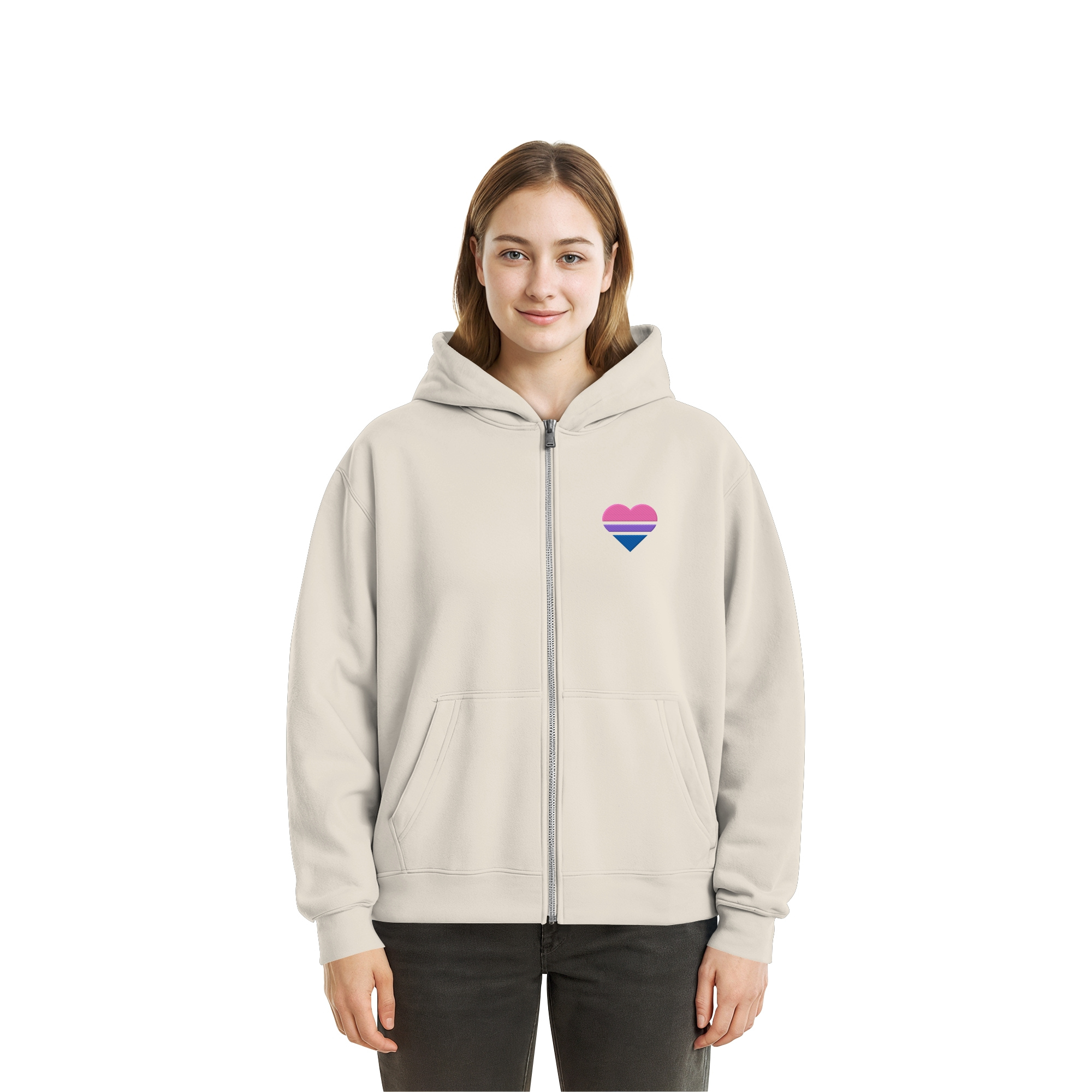 Fluffy Boxcut Zipper - Bisexual Flag Herz Stick