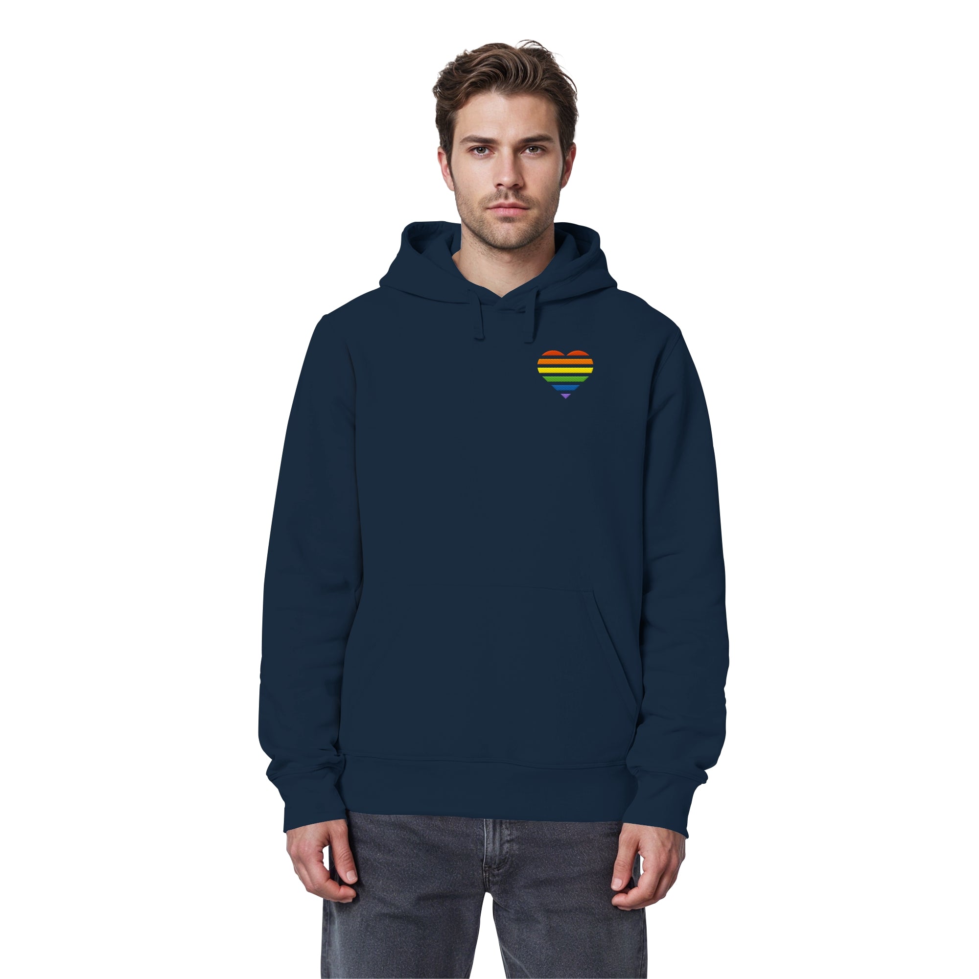 Organic Basic Hoodie - Pride Flag Herz Stick