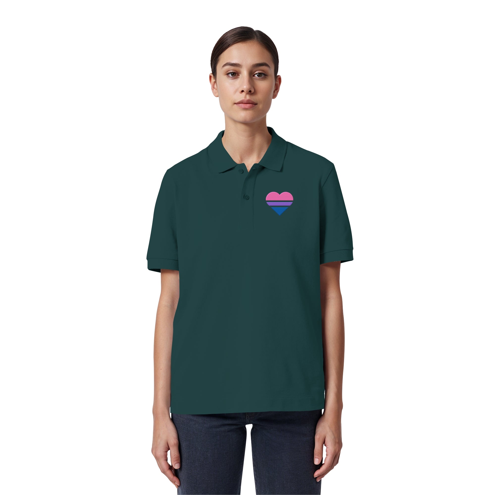 Organic Poloshirt - Bisexual Flag Herz Stick
