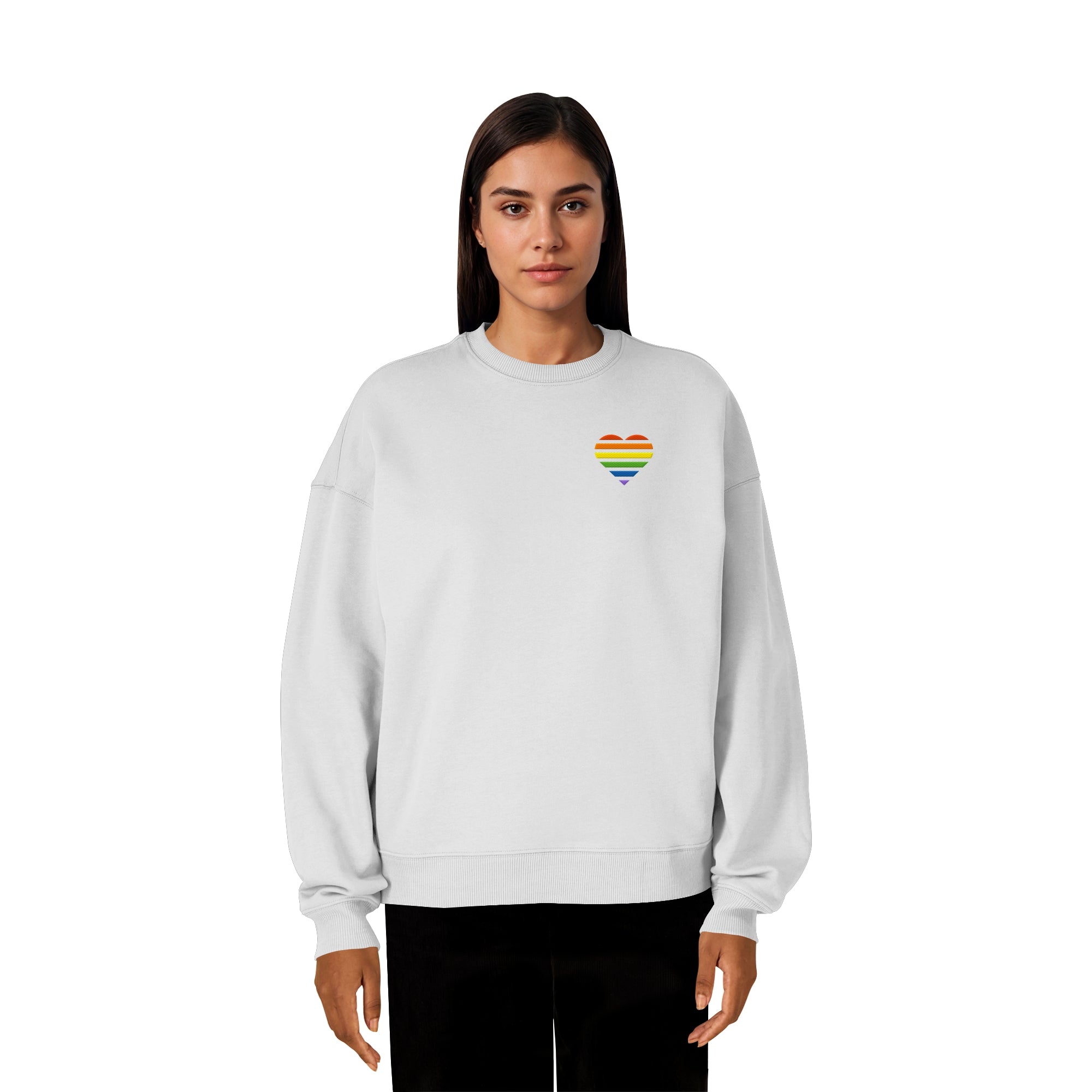 Organic Oversize Sweatshirt - Pride Flag Herz Stick