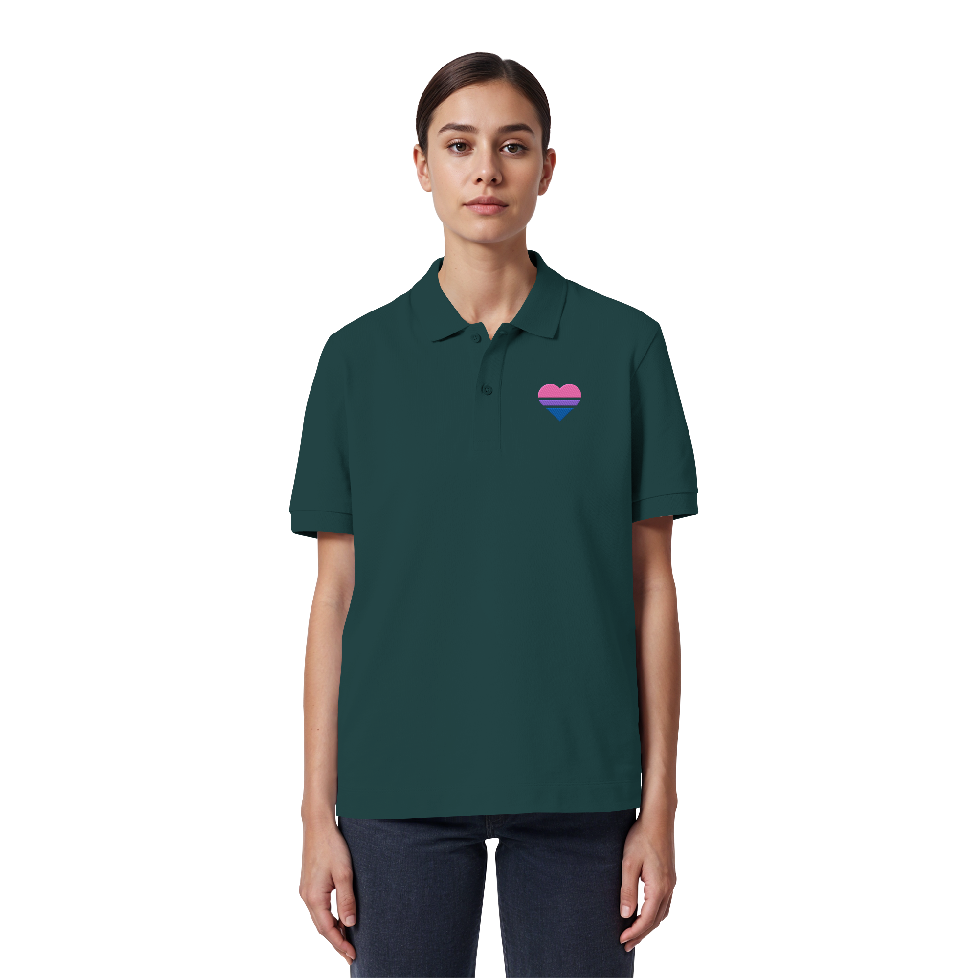 Organic Poloshirt - Bisexual Flag Herz Stick