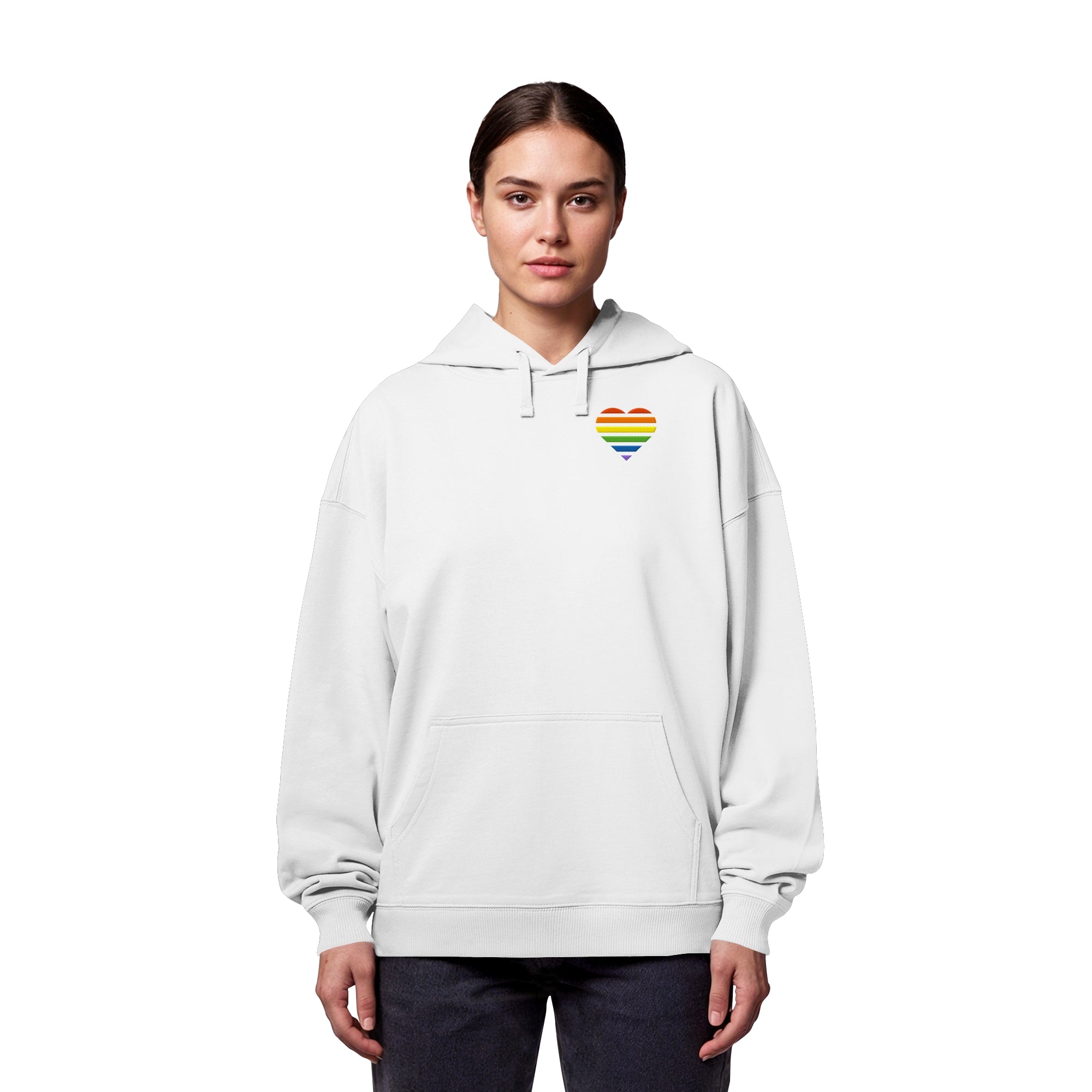 Organic Oversize Hoodie - Pride Flag Herz Stick