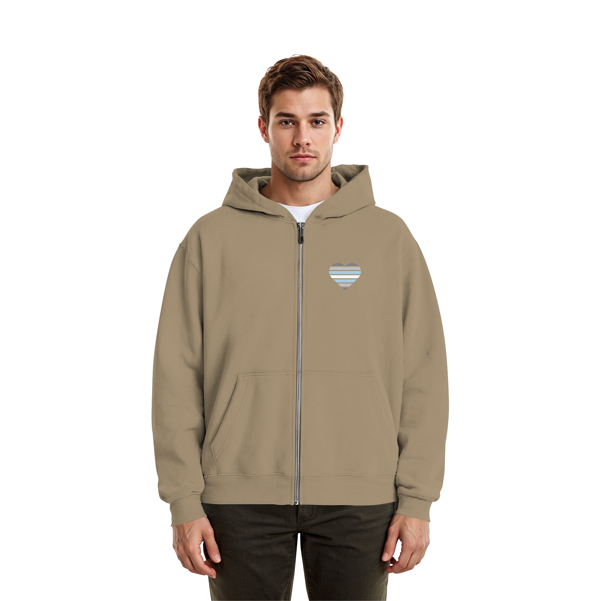 Fluffy Boxcut Zipper - Demiboy Flag Herz Print