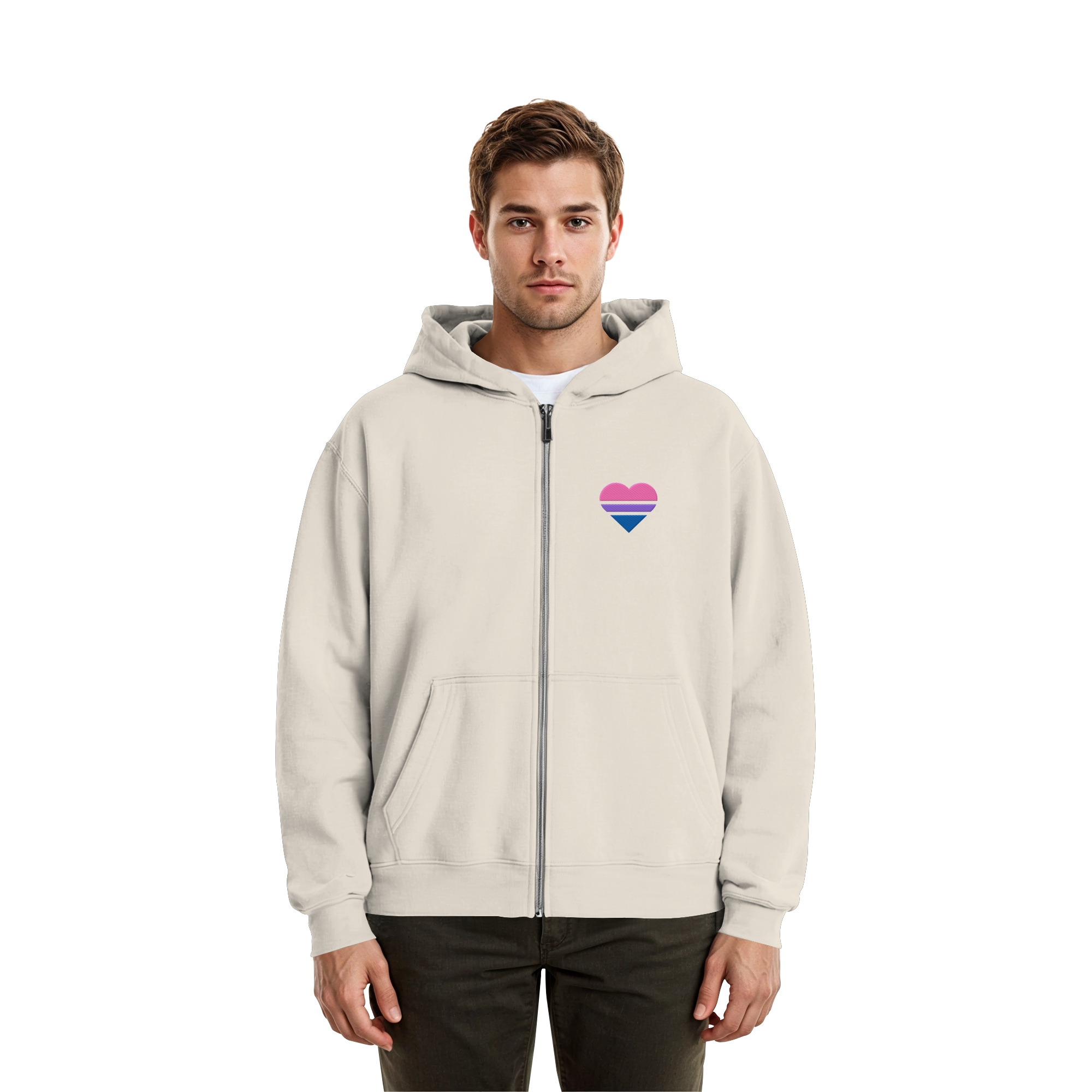 Fluffy Boxcut Zipper - Bisexual Flag Herz Stick