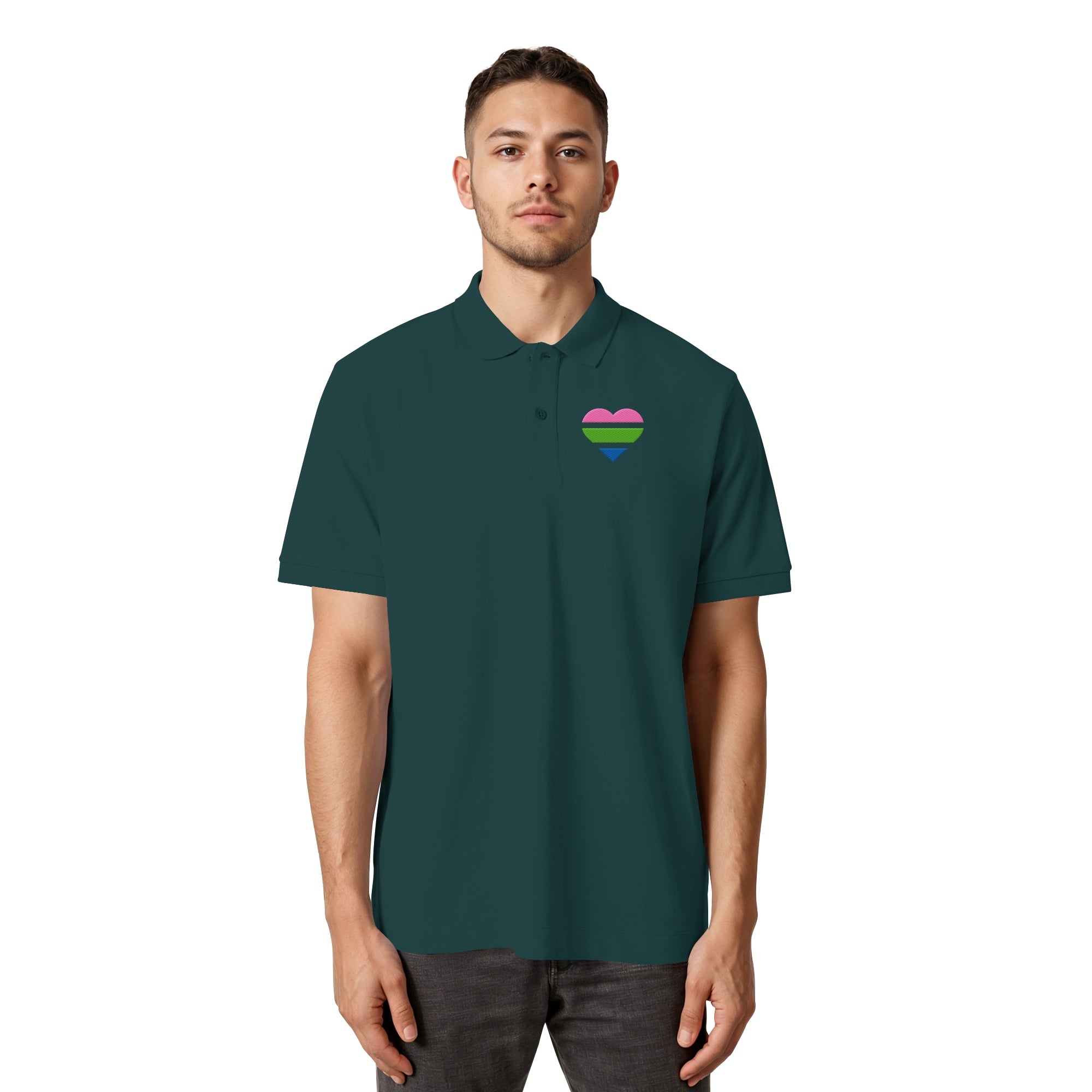 Organic Poloshirt - Polysexual Flag Herz Stick