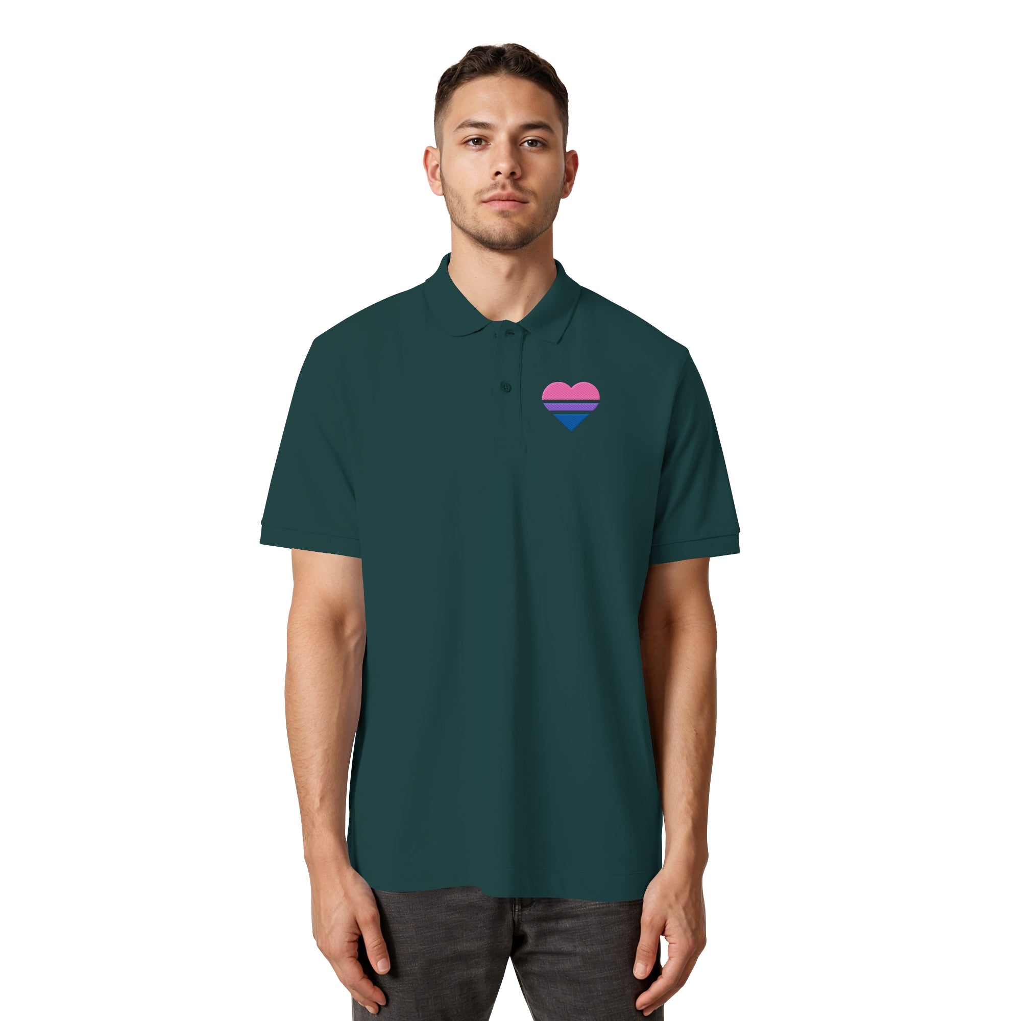 Organic Poloshirt - Bisexual Flag Herz Stick