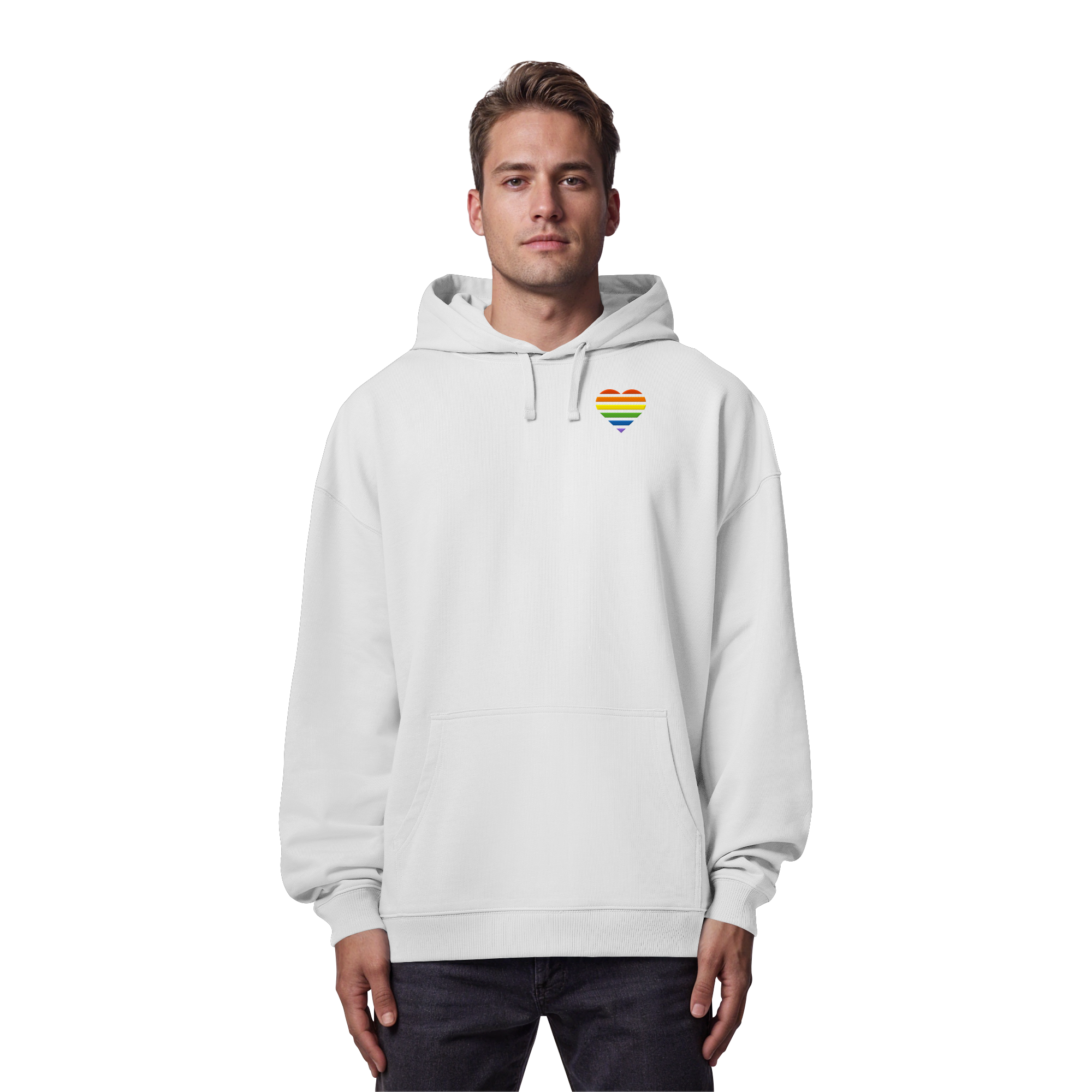 Organic Oversize Hoodie - Pride Flag Herz Stick