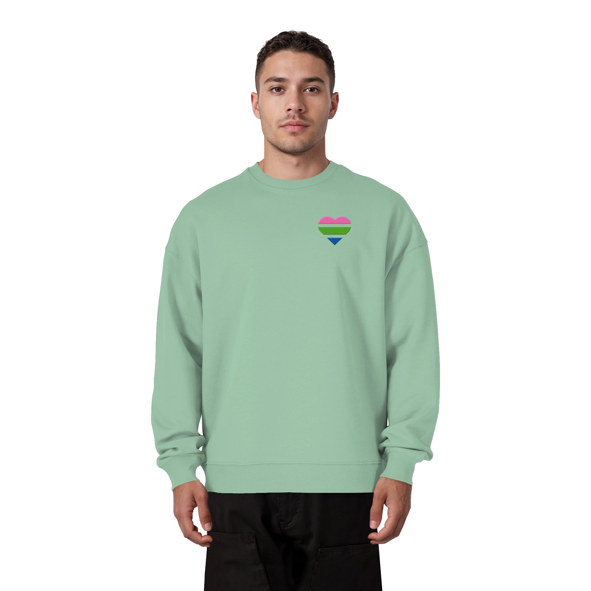 Organic Oversize Sweatshirt - Polysexual Flag Herz Stick